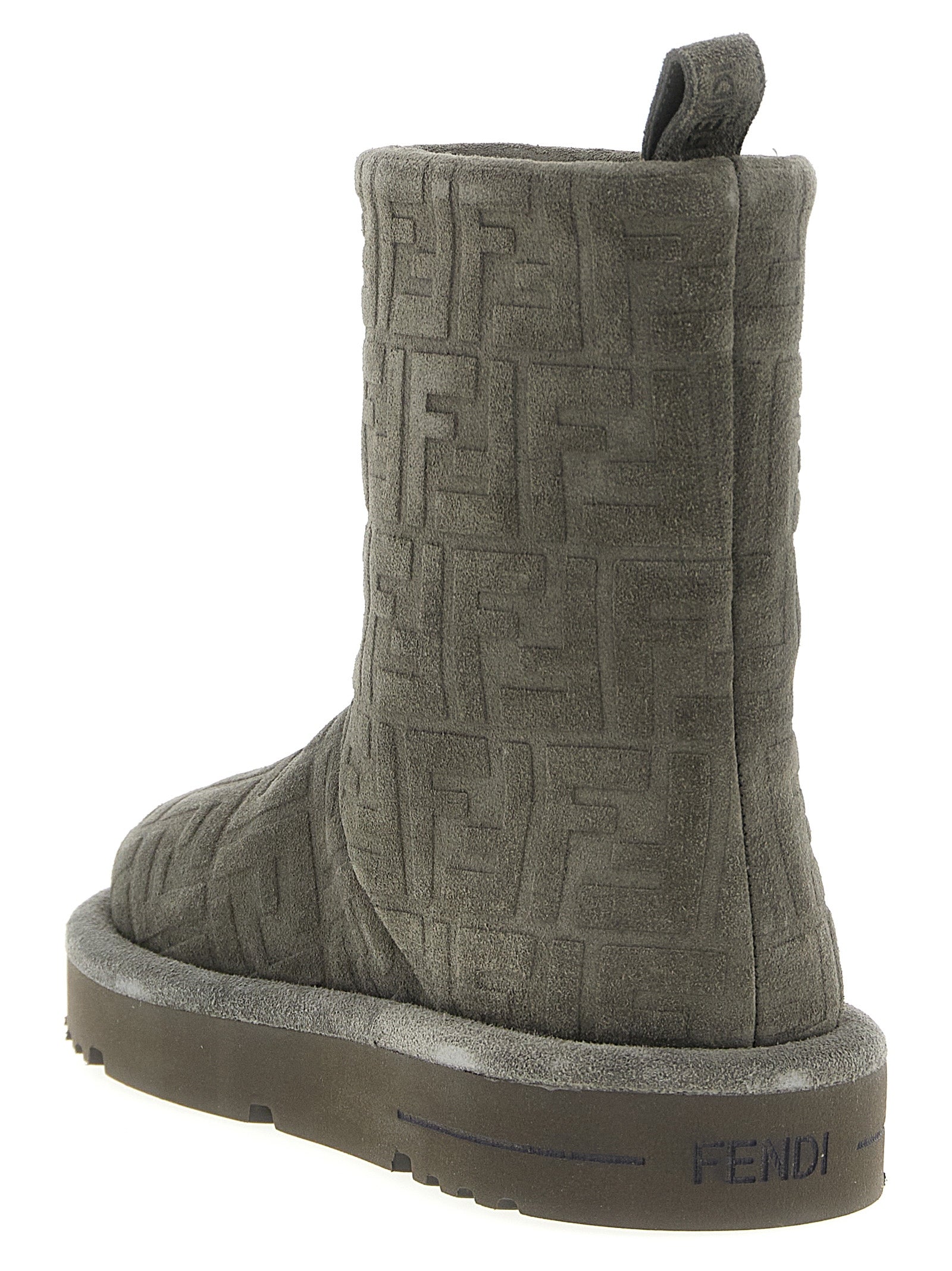Bottines à talons Fendi en cuir de veau gris, élégantes et modernes pour femme.