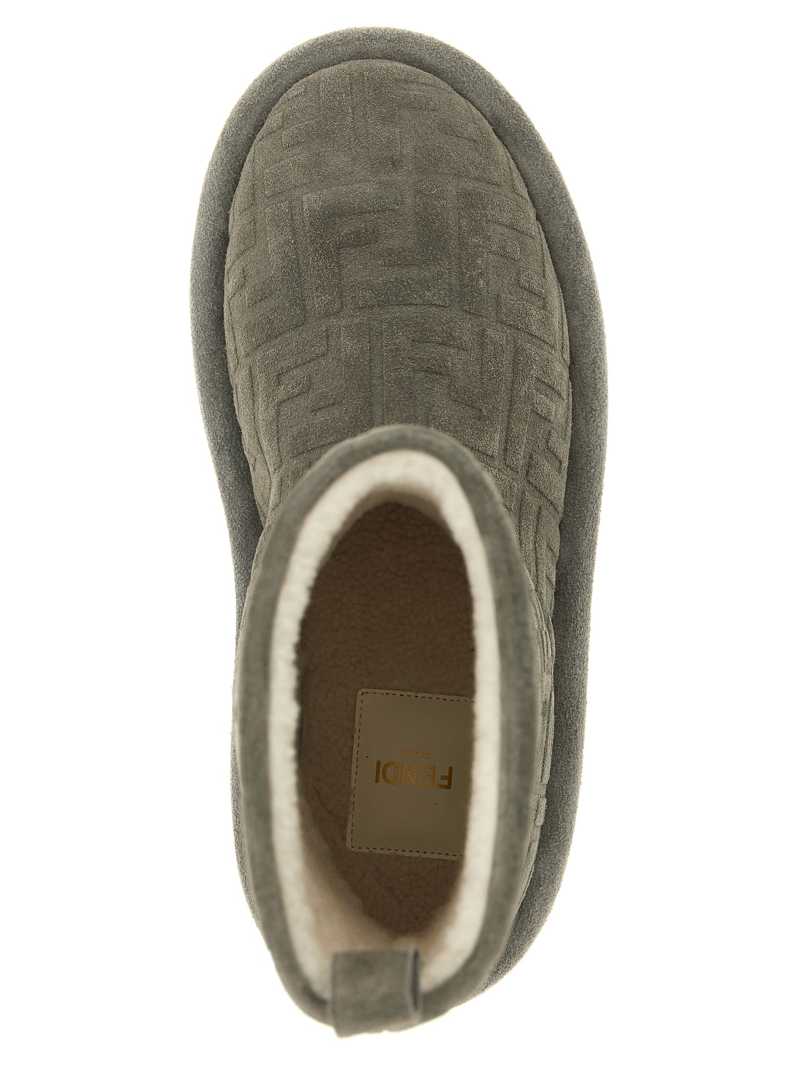 Bottines Fendi en cuir de veau gris, ankle boots élégantes avec semelle en caoutchouc et détails sophistiqués.