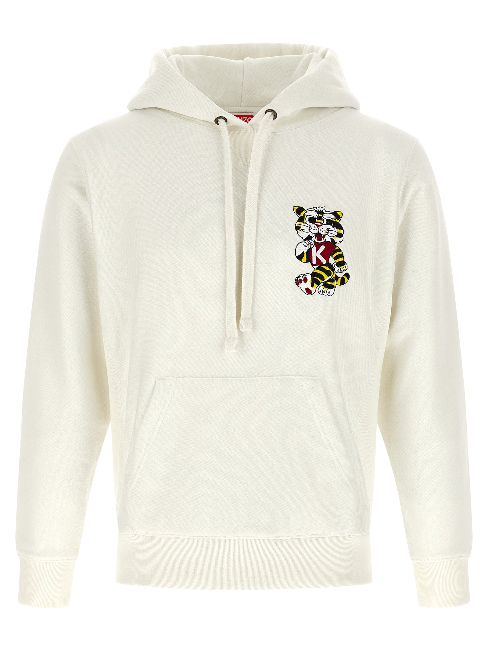 Sweat-shirt blanc en coton de la marque Kenzo, coupe décontractée, avec logo Kenzo visible sur le devant.