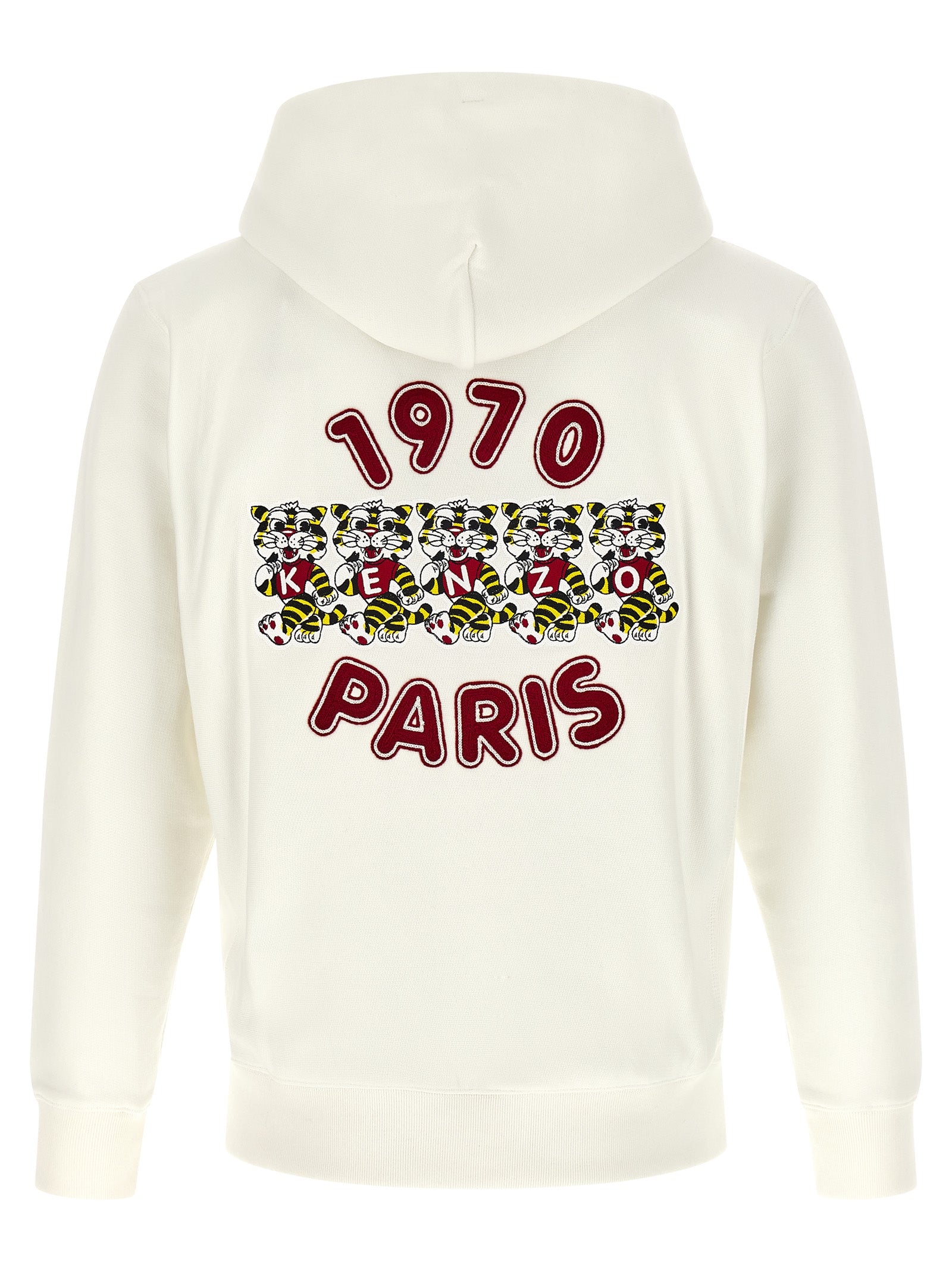 Sweat-shirt blanc en coton de la marque Kenzo, vue de face, avec logo discret sur la poitrine, tissu doux et confortable visible.