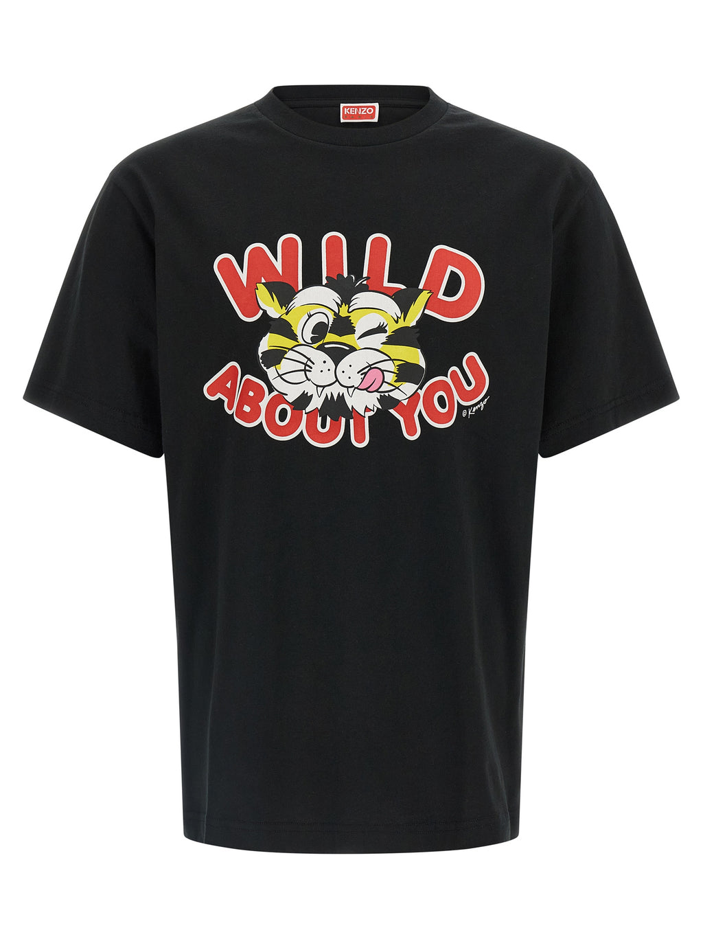 T-shirt noir en coton de la marque Kenzo, vue de face, avec logo discret visible sur le devant.