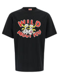 T-shirt noir en coton de la marque Kenzo, vue de face, avec logo discret visible sur le devant.