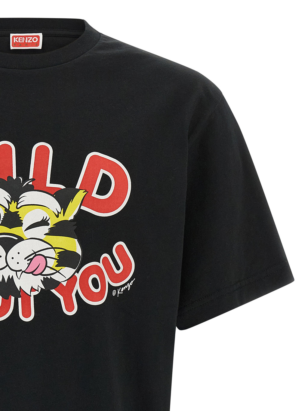 T-shirt en coton noir de la marque Kenzo, coupe classique avec logo imprimé sur la poitrine, vue de face.
