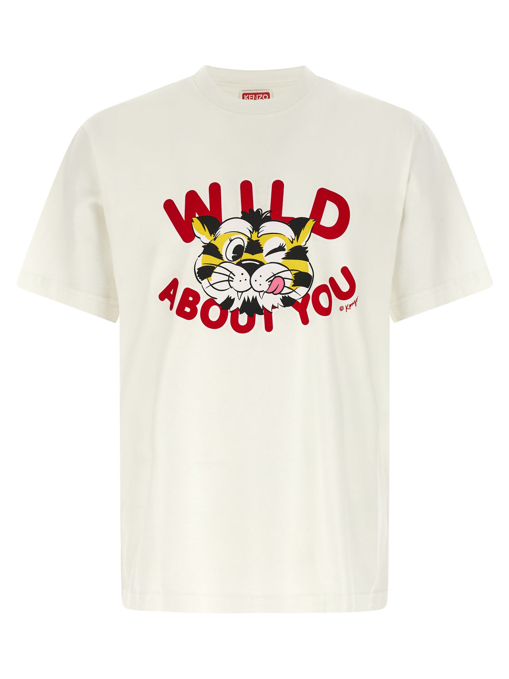 T-shirt blanc en coton de la marque Kenzo, vue de face avec logo visible sur la poitrine.