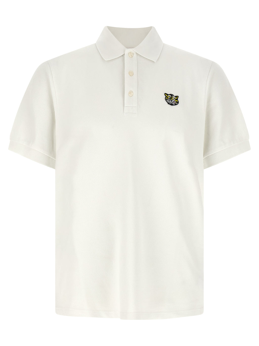 Chemise polo blanche en coton de la marque Kenzo, vue de face, avec col et boutons visibles.