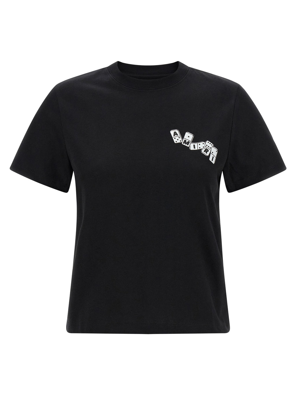 T-shirt noir en coton de la marque Amiri, coupe classique avec logo discret, porté sur mannequin.