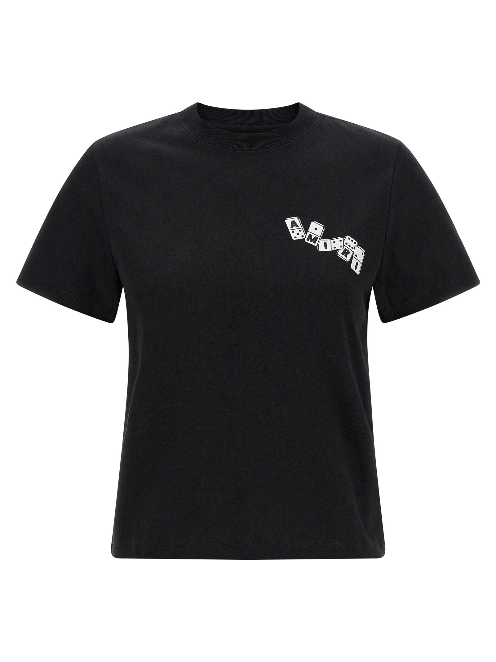 T-shirt noir en coton de la marque Amiri, coupe classique avec logo discret, porté sur mannequin.