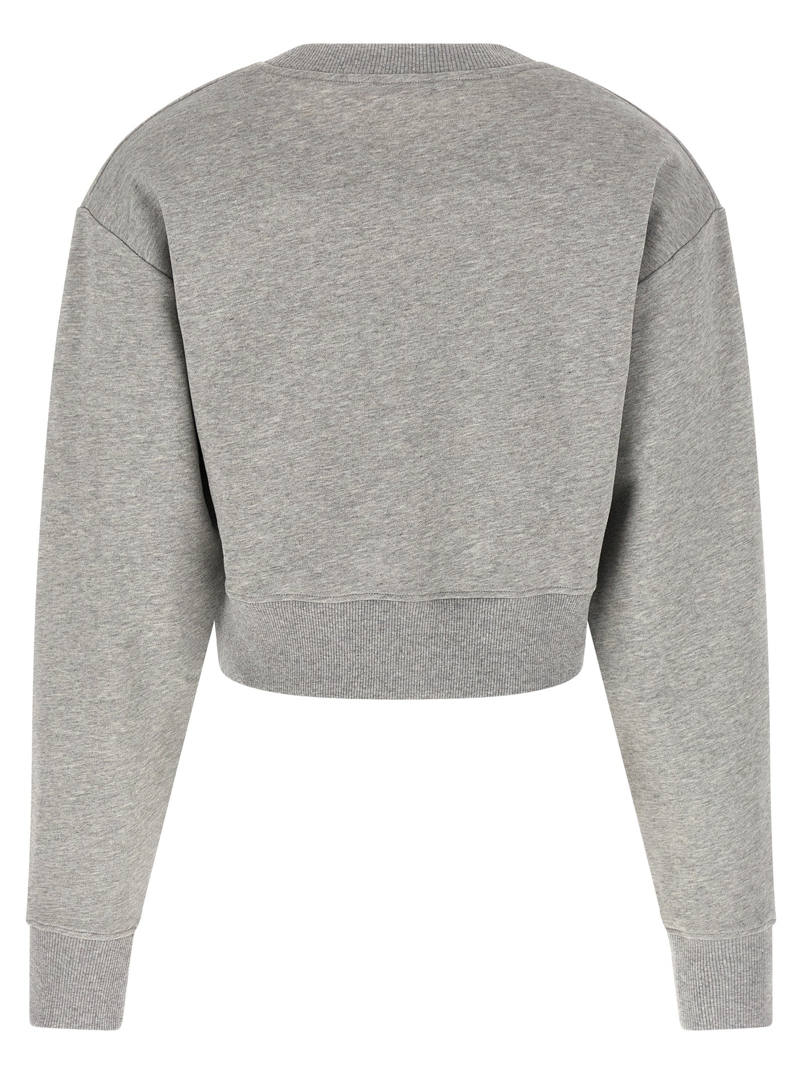 Sweatshirt en coton gris de Balmain, style décontracté avec logo emblématique, porté sur un mannequin.