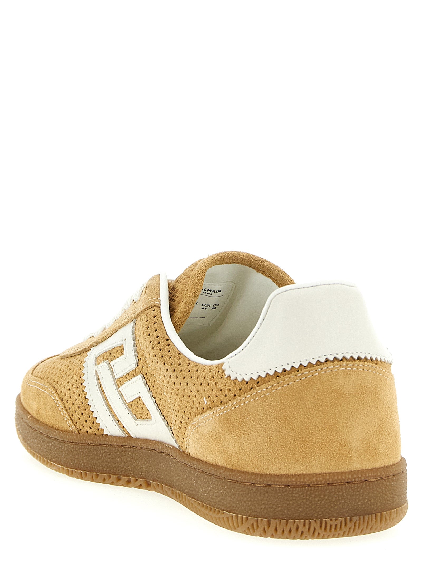 Chaussures basses Balmain en cuir de veau beige, sneakers décontractés pour homme ou femme.