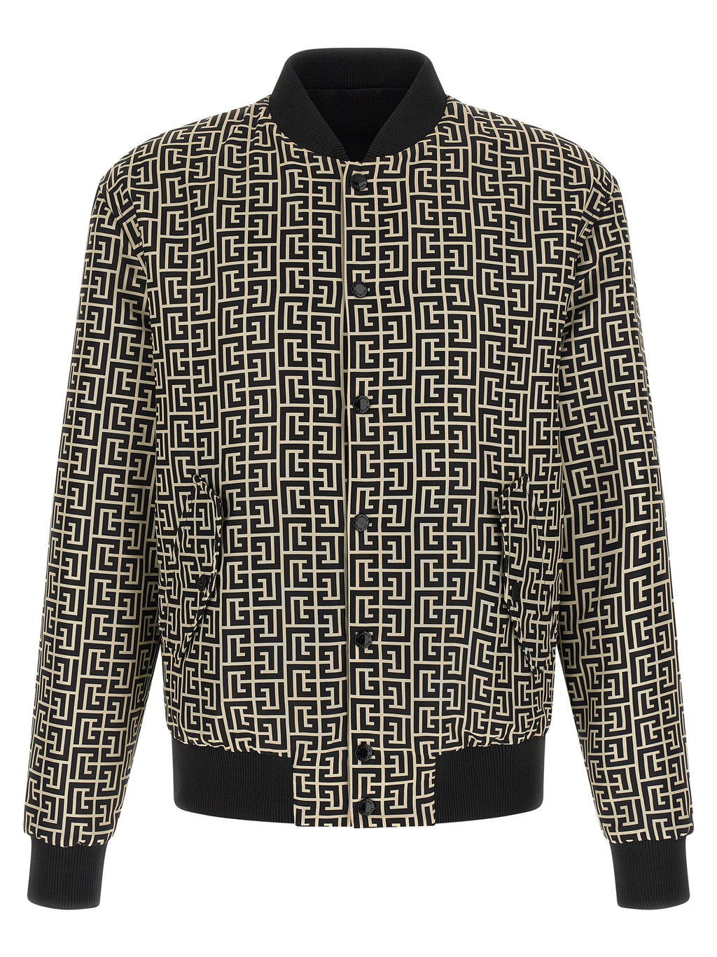 Veste bomber noire en polyamide de la marque Balmain, avec détails sophistiqués et coupe moderne.
