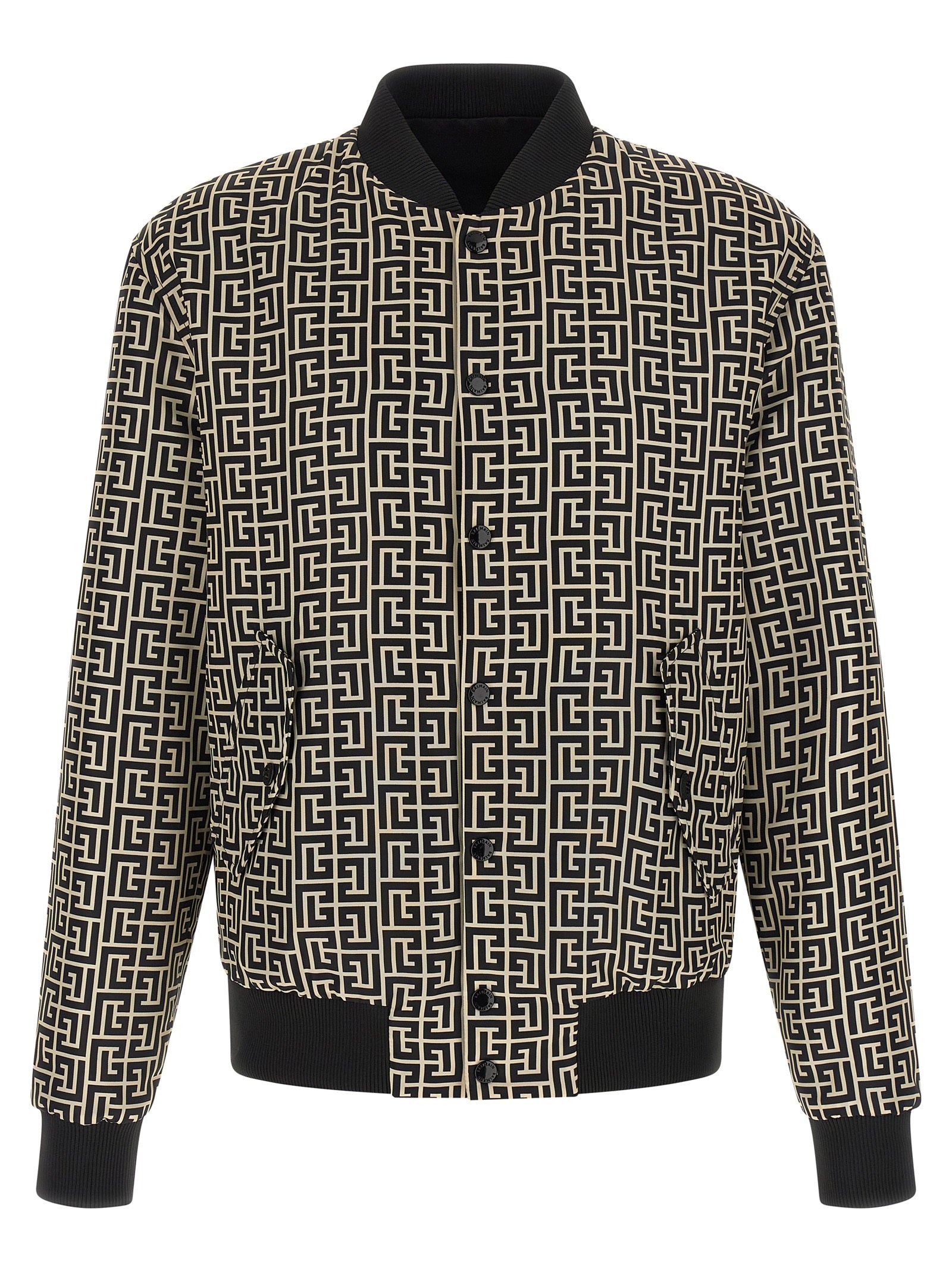 Veste bomber noire en polyamide de la marque Balmain, avec détails sophistiqués et coupe moderne.