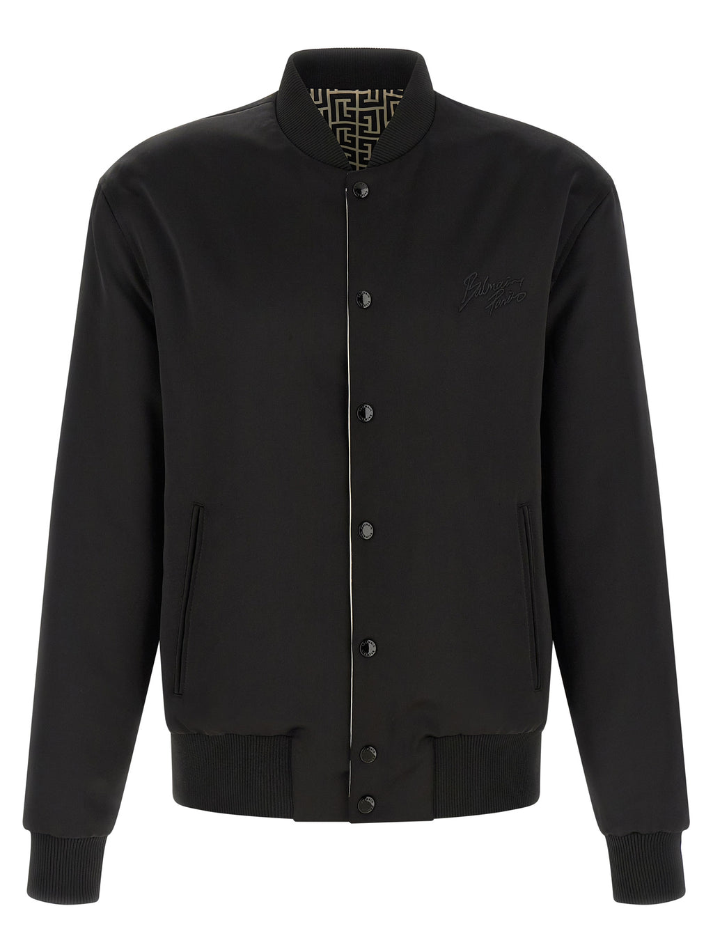 Veste bomber noire en polyamide de la marque Balmain, avec détails tendance et coupe ajustée.