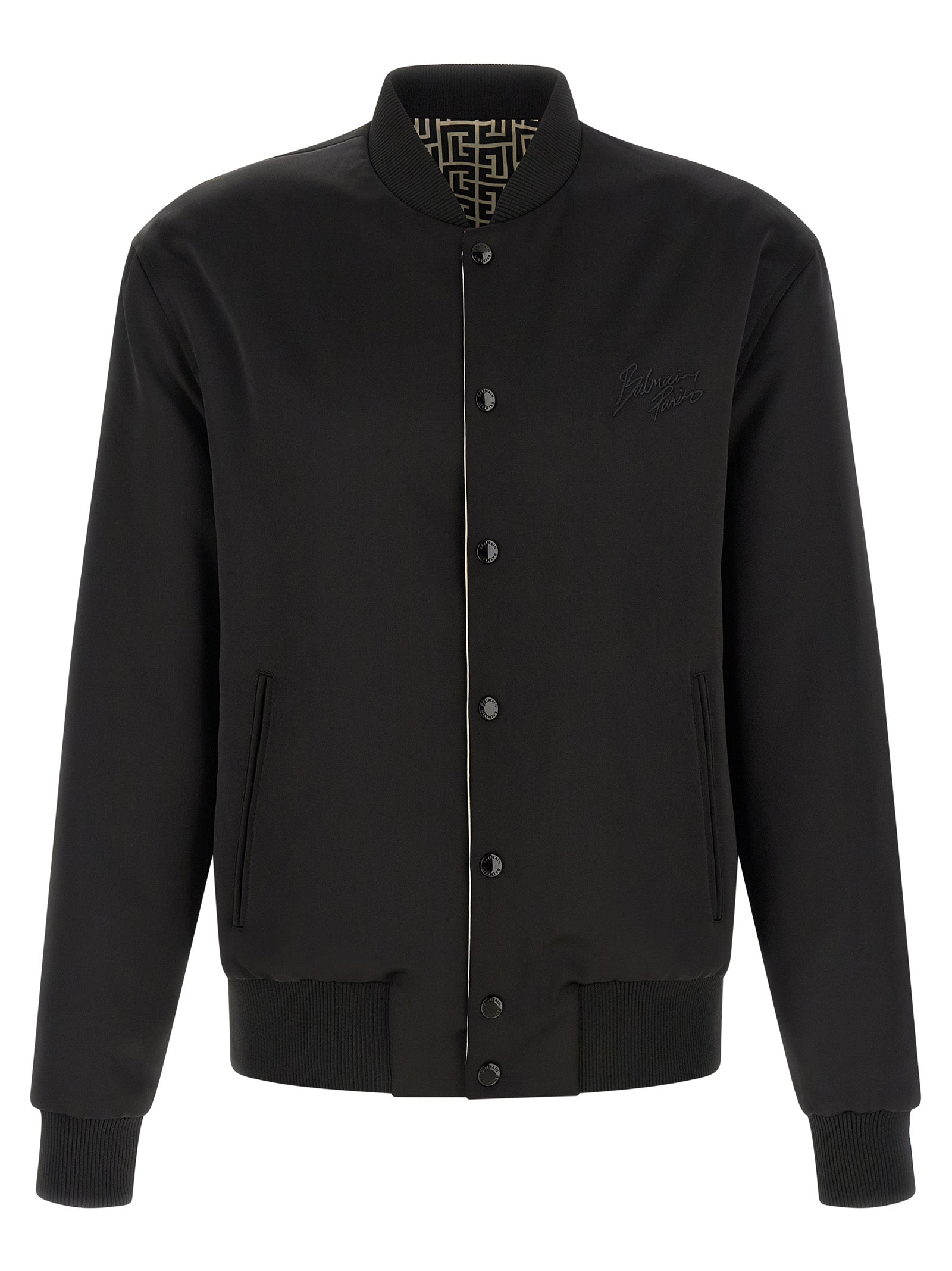 Veste bomber noire en polyamide de la marque Balmain, avec détails tendance et coupe ajustée.