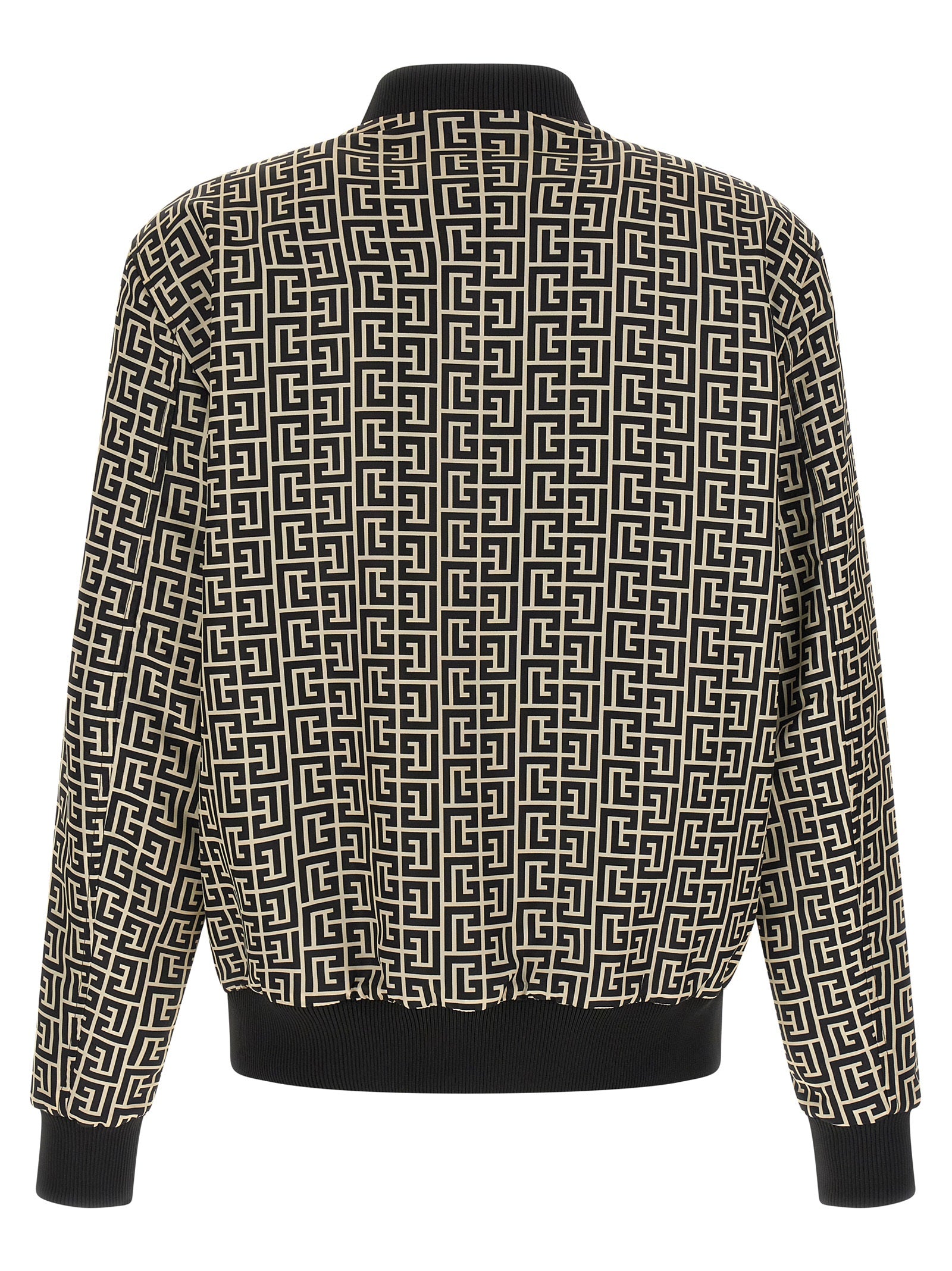 Veste bomber noire en polyamide de Balmain, coupe ajustée avec détails modernes et logo visible sur la poitrine.