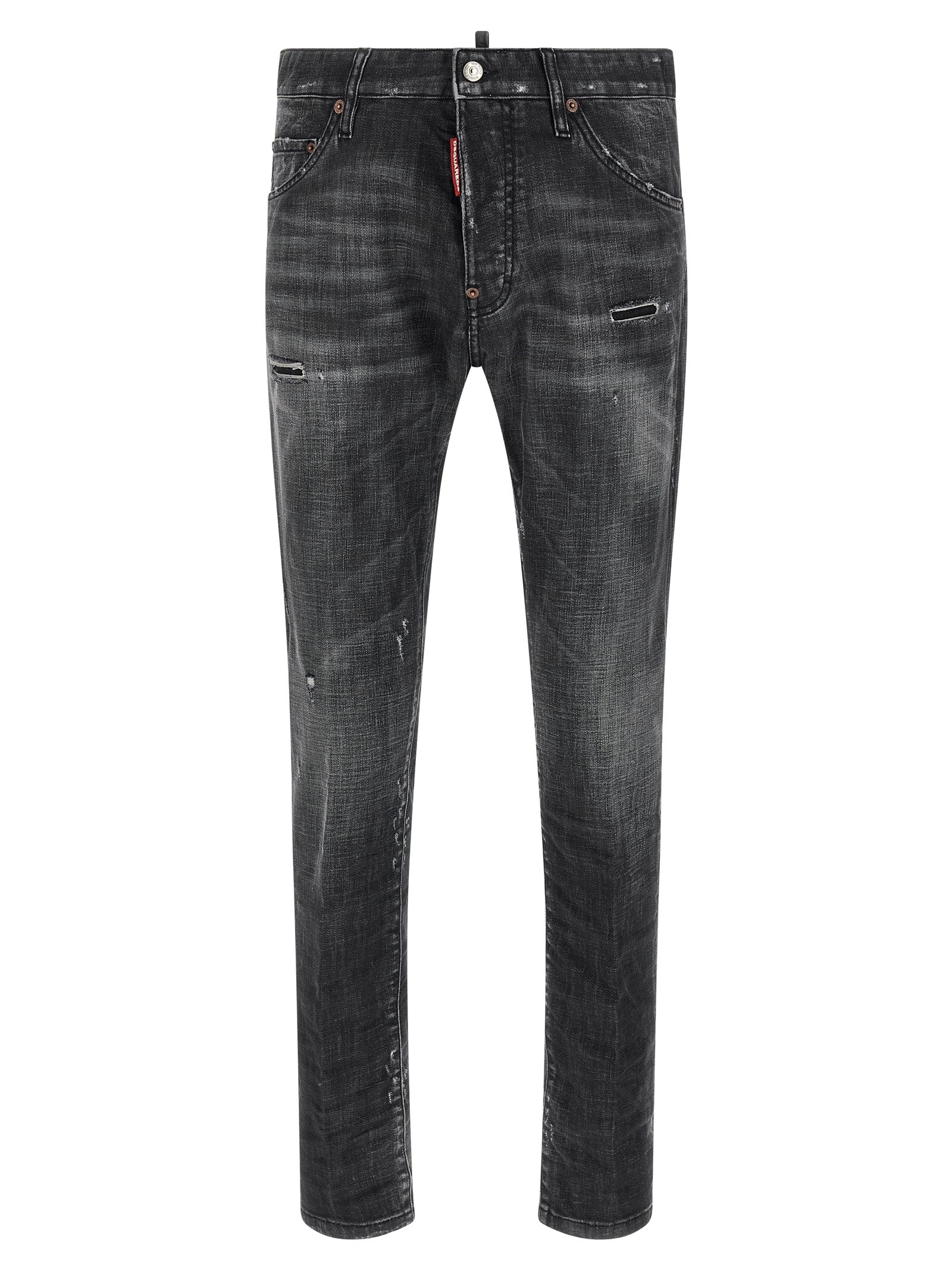 Jeans en coton noir Dsquared², denim, coupe classique, visible avec poches avant et braguette, style décontracté.