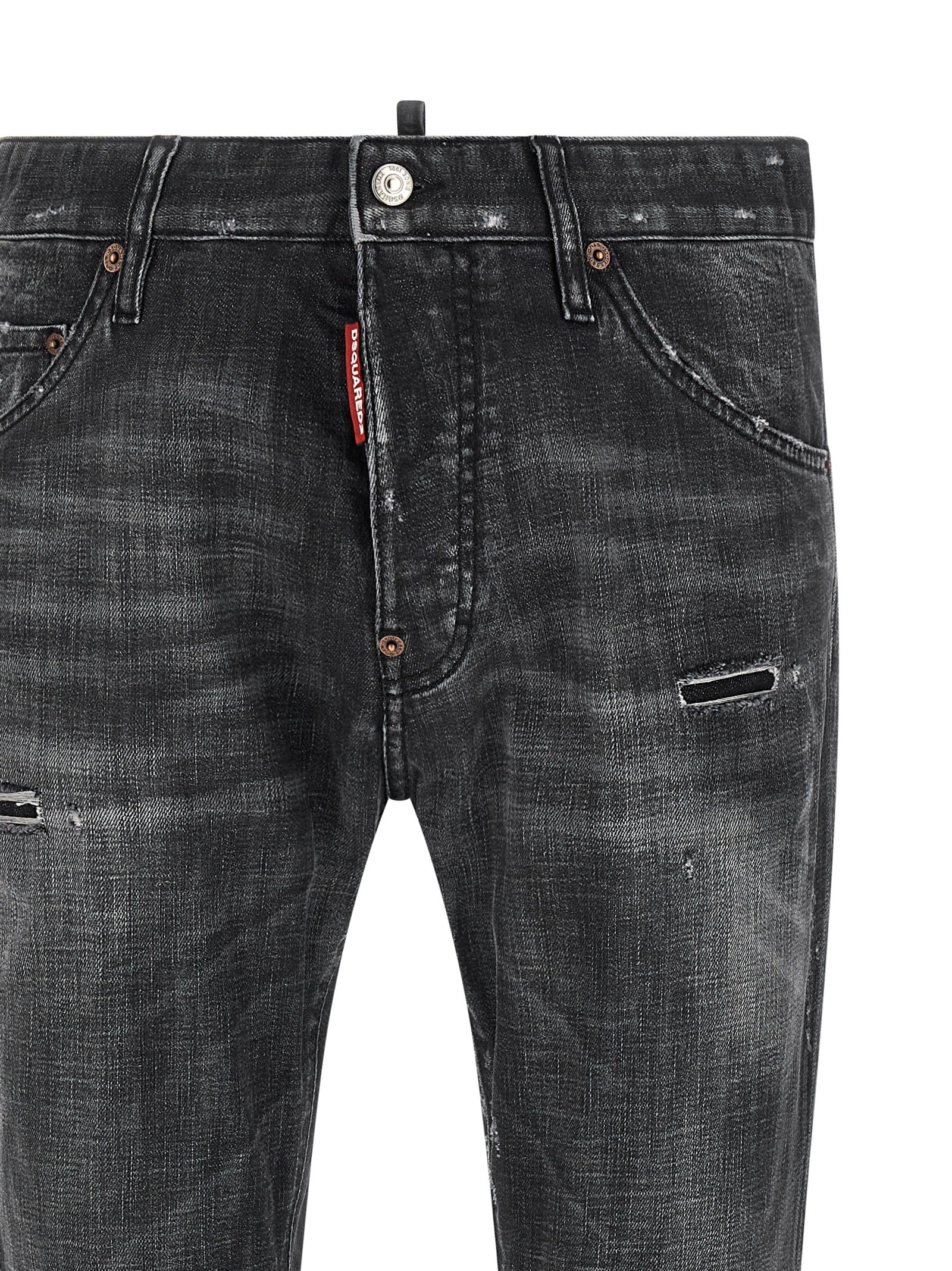 Jeans en coton noirs de la marque Dsquared², coupe classique en denim avec détails modernes.