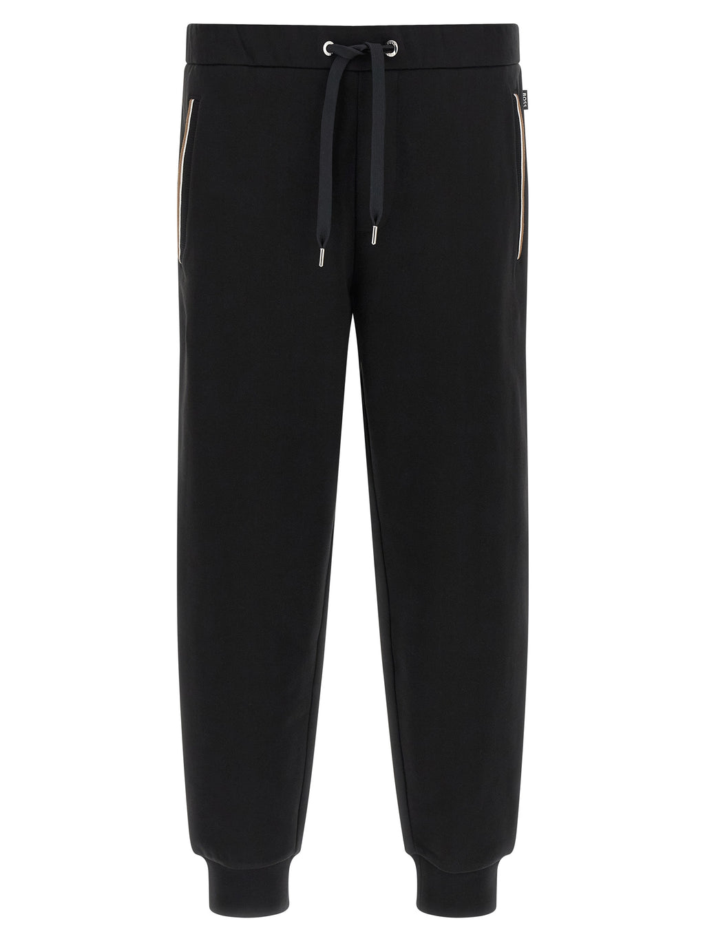 Pantalons de jogging en coton noir de Hugo Boss, style décontracté, avec ceinture élastique et poches latérales.