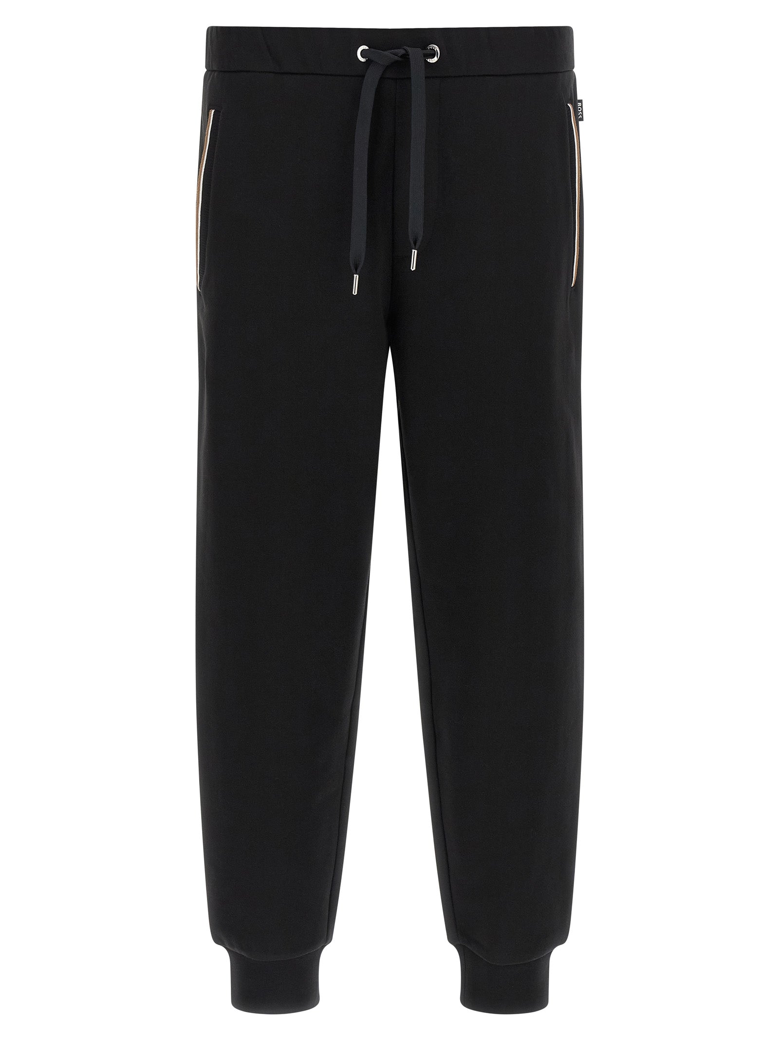 Pantalons de jogging en coton noir de Hugo Boss, style décontracté, avec ceinture élastique et poches latérales.