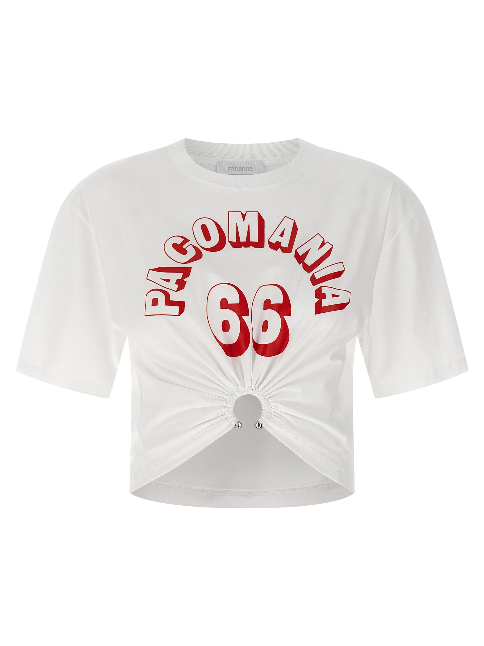 T-shirt blanc en coton de la marque Paco Rabanne, coupe classique avec logo discret sur la poitrine.