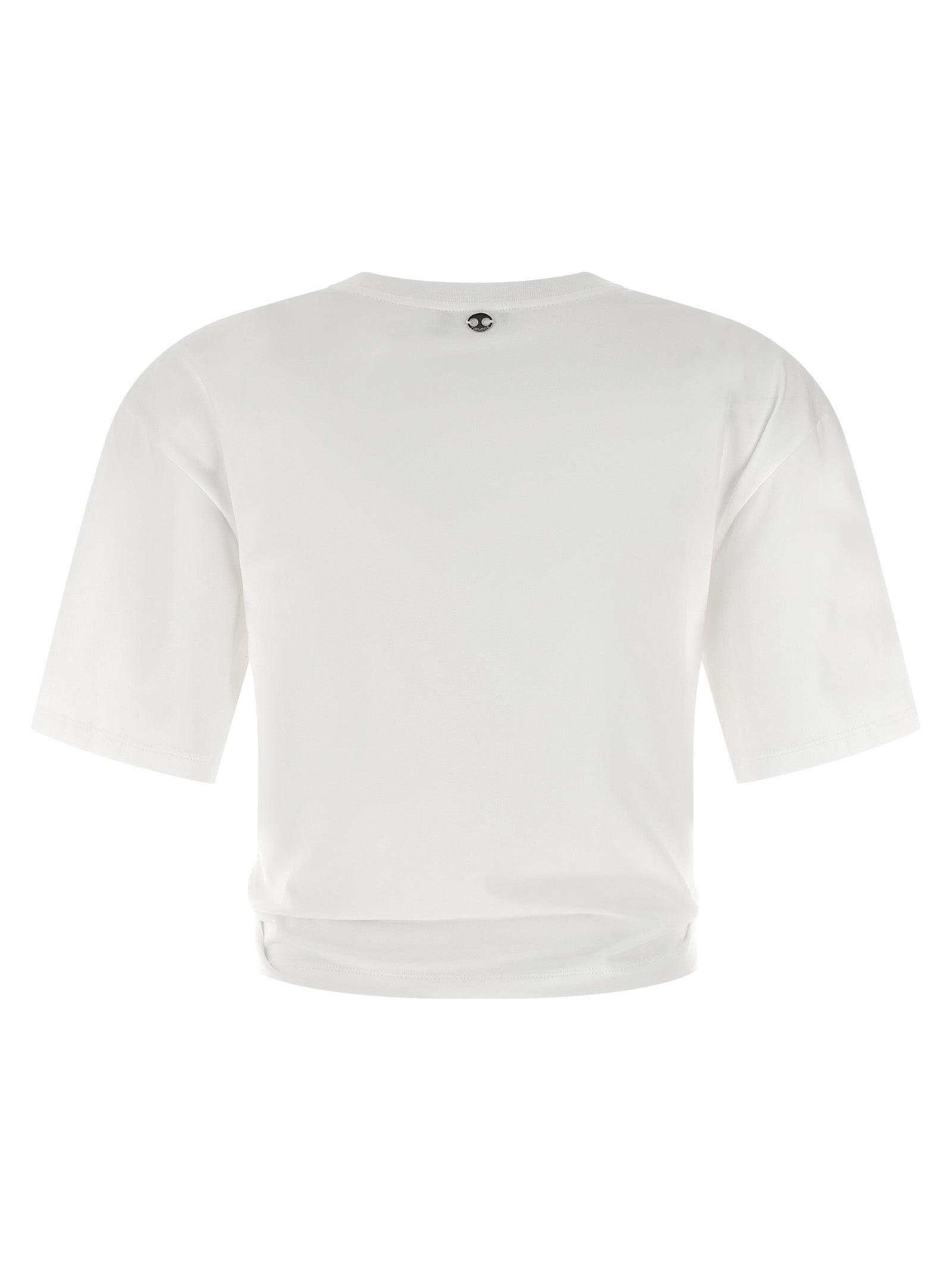 T-shirt blanc en coton de Paco Rabanne, style décontracté, tissu doux et confortable, porté sur mannequin.