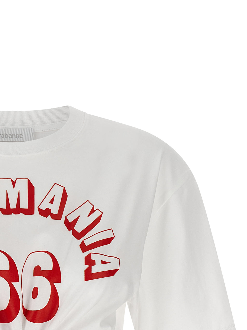 T-shirt blanc en coton de la marque Paco Rabanne, coupe classique et tissu doux, vue de face.