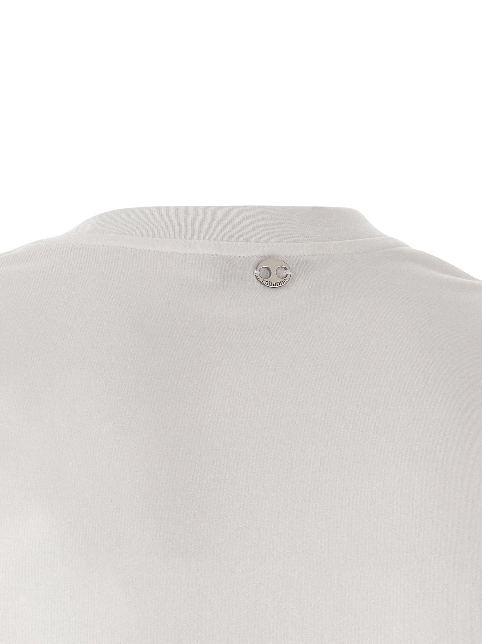 T-shirt blanc en coton de la marque Paco Rabanne, coupe classique avec logo discret sur la poitrine.