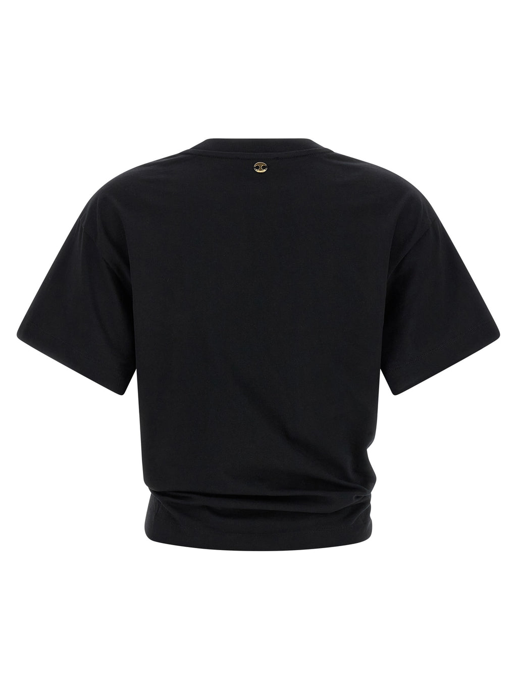 T-shirt en coton noir Paco Rabanne, coupe classique, portant un logo discret sur la poitrine, vue de face.