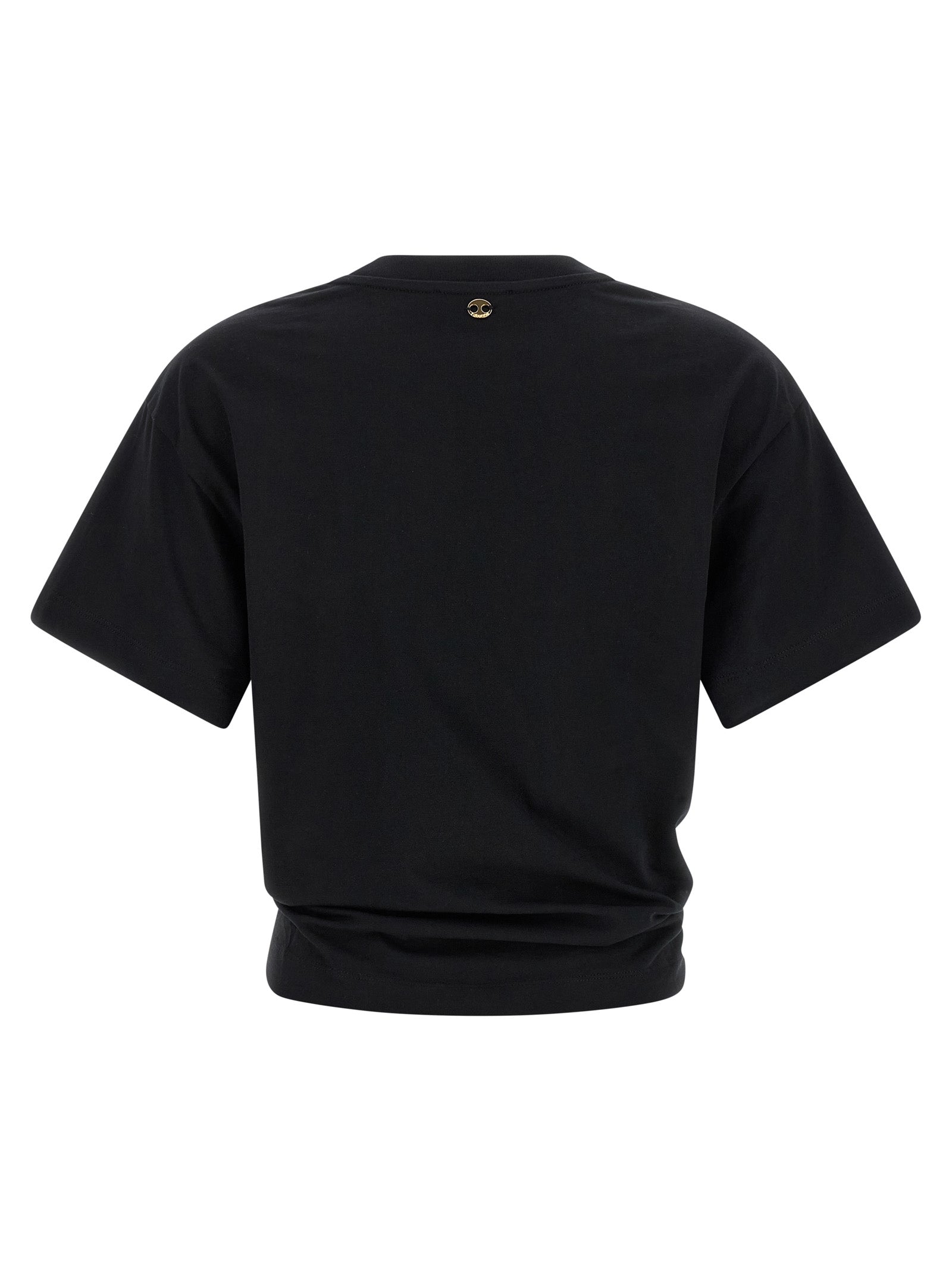 T-shirt en coton noir Paco Rabanne, coupe classique, portant un logo discret sur la poitrine, vue de face.
