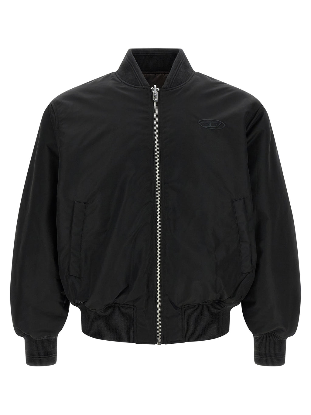 Veste bomber en polyamide noire de Diesel, style moderne avec logo Diesel visible sur la poitrine.