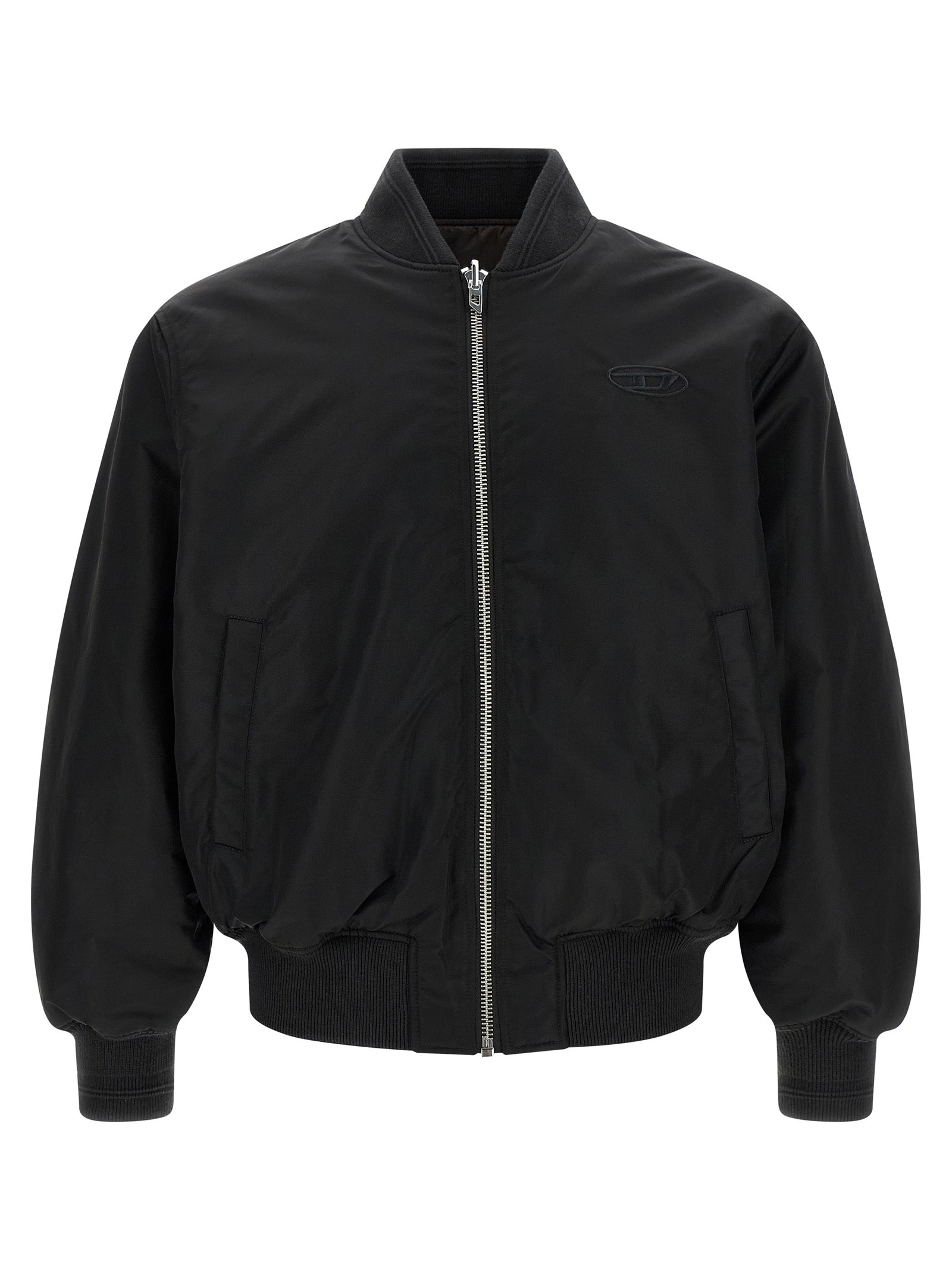 Veste bomber en polyamide noire de Diesel, style moderne avec logo Diesel visible sur la poitrine.