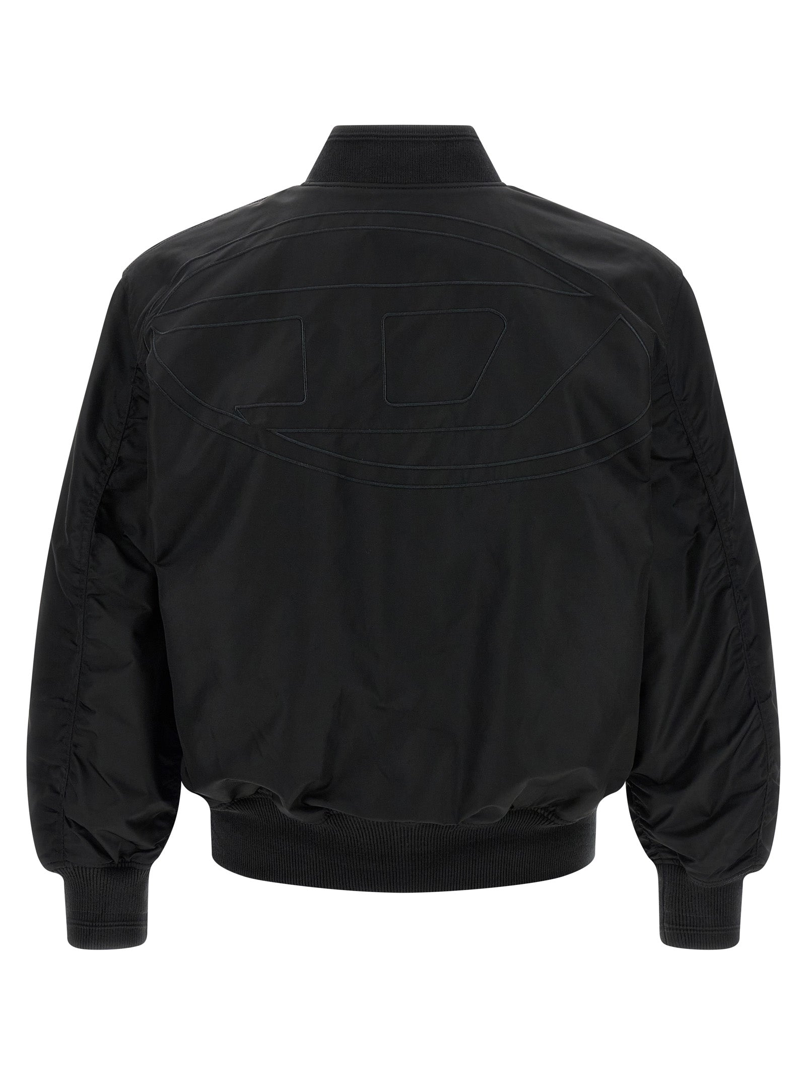Veste bomber Diesel noire en polyamide, style moderne et légère, avec fermeture éclair et col côtelé.