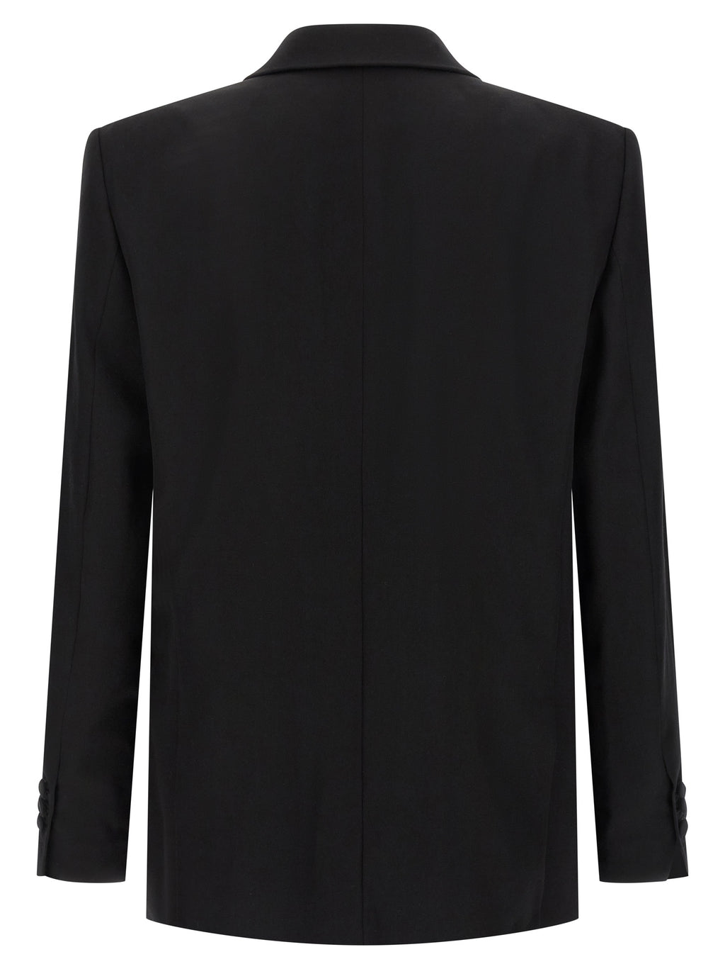 Veste blazer noire en laine vierge Balmain, coupe élégante avec détails sophistiqués, vue de face sur fond neutre.