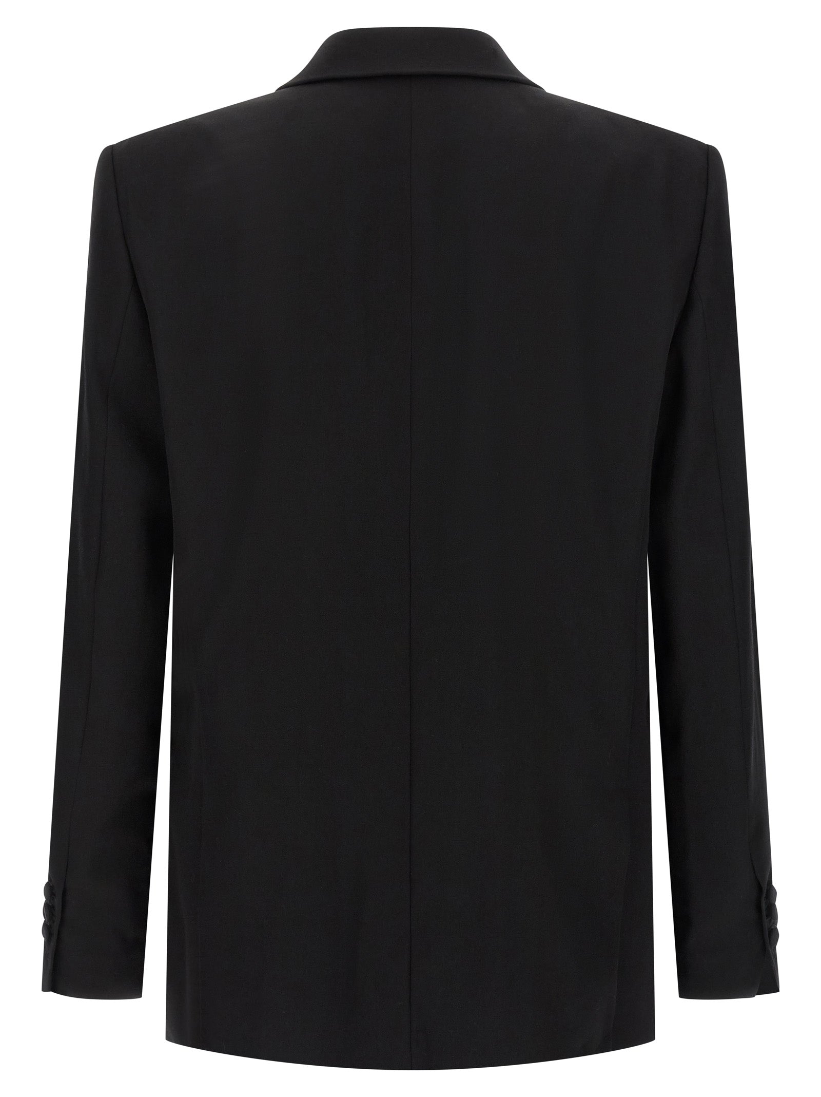 Veste blazer noire en laine vierge Balmain, coupe élégante avec détails sophistiqués, vue de face sur fond neutre.