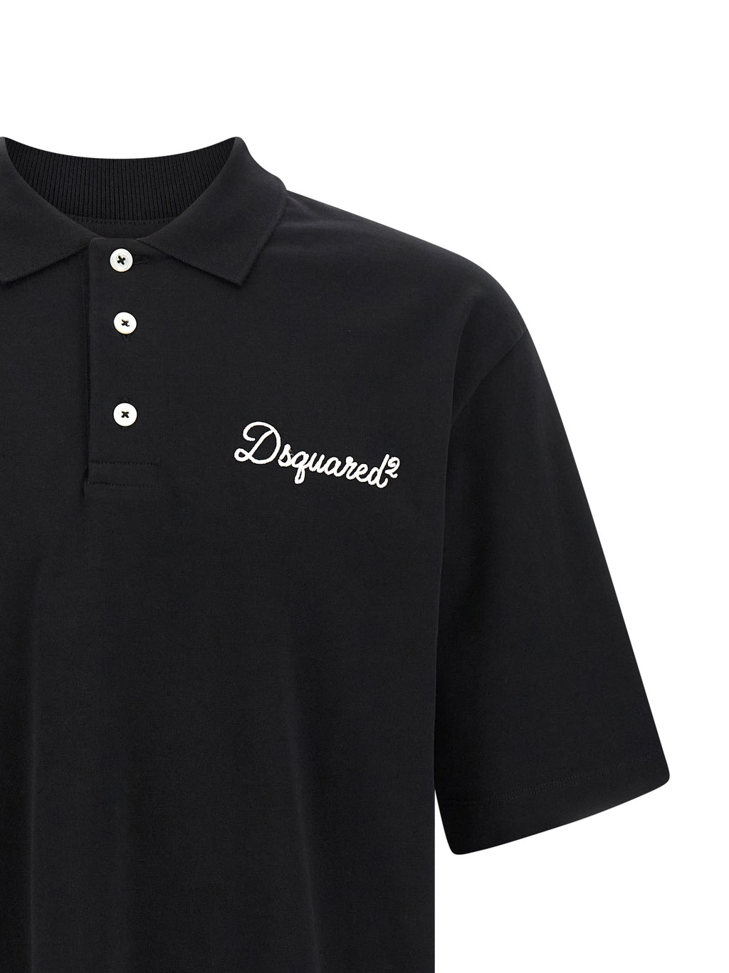 Chemise polo noire en coton de Dsquared², vue de face, avec col et boutons visibles.