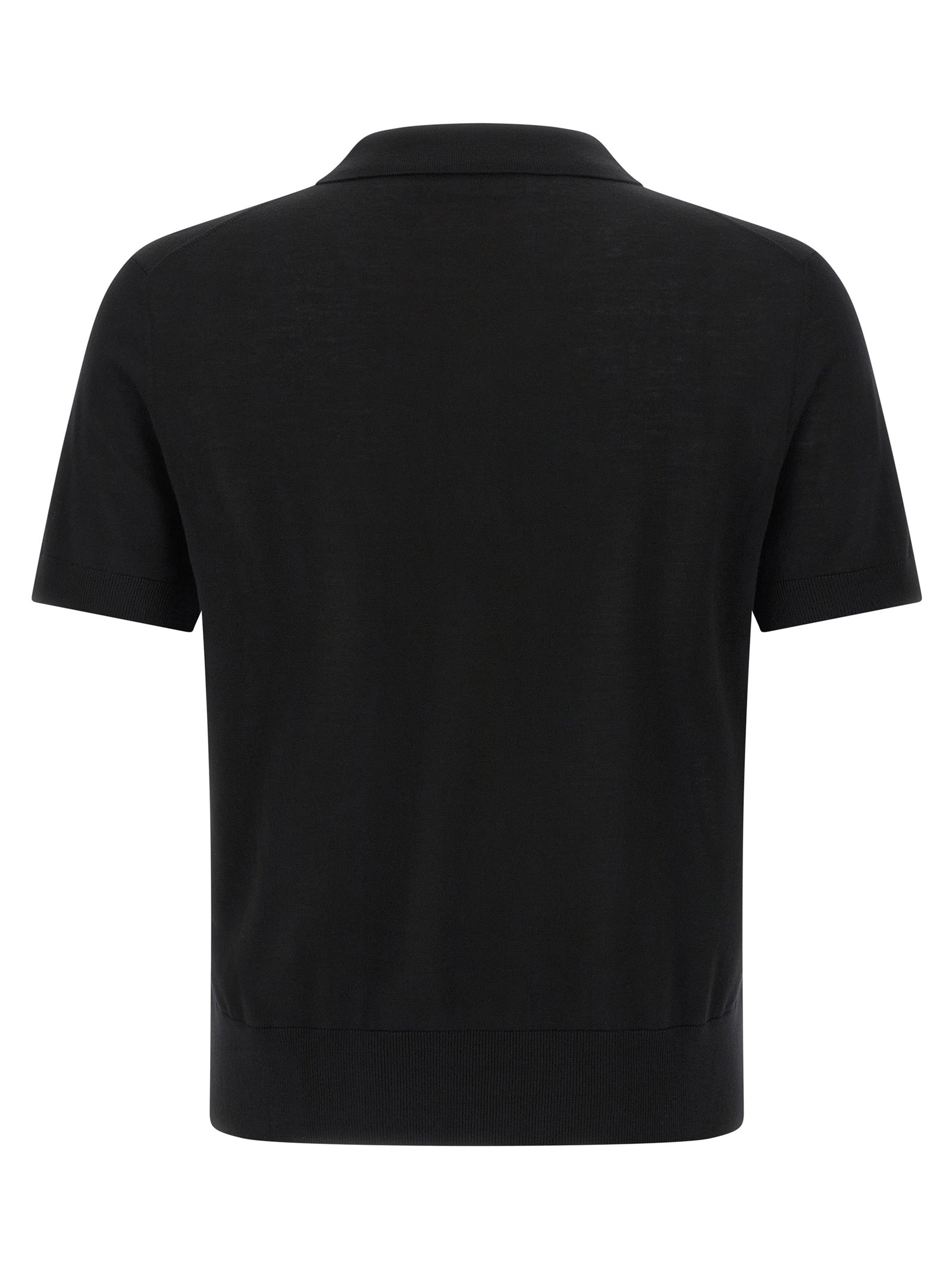Chemise polo en laine noire de Dsquared², avec col classique et logo discret sur la poitrine, vue de face.