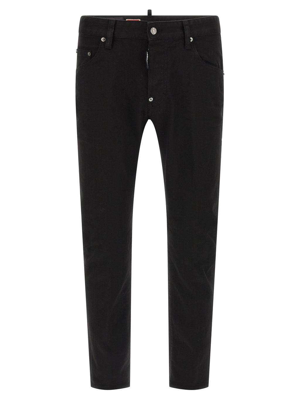 Jeans droits en coton noir de Dsquared², style classique, coupe droite, visible en détail dans l'image.