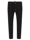 Jeans droits en coton noir de Dsquared², style classique, coupe droite, visible en détail dans l'image.