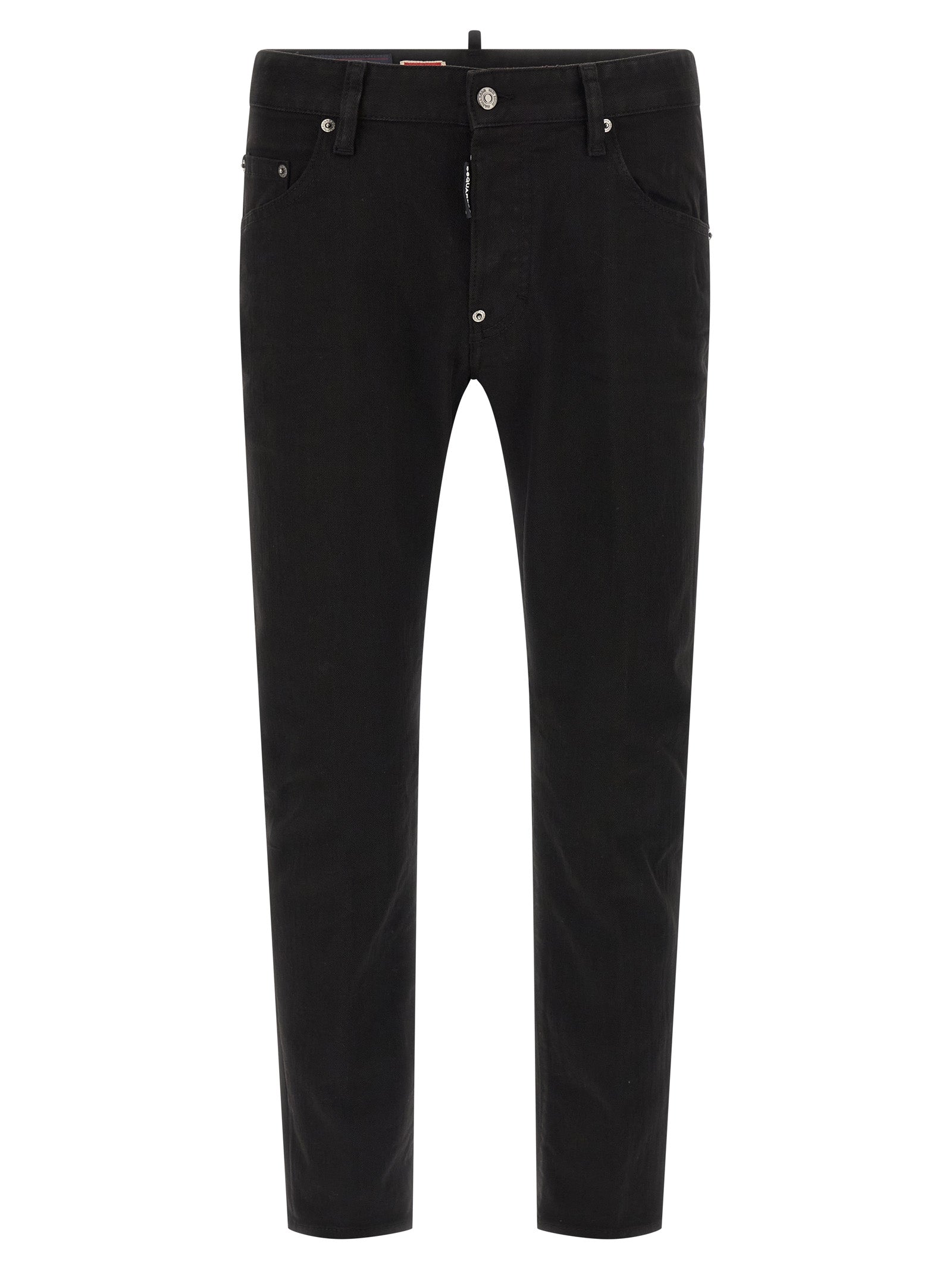 Jeans droits en coton noir de Dsquared², style classique, coupe droite, visible en détail dans l'image.