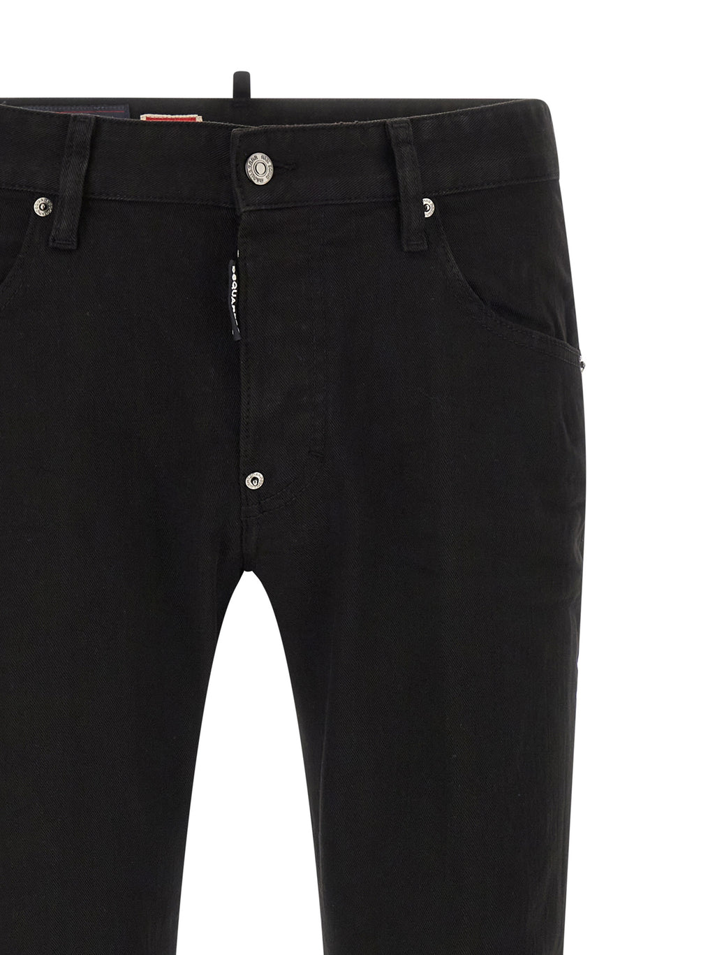 Jeans droits en coton noir de Dsquared², style classique, avec détails de couture visibles sur la photo.