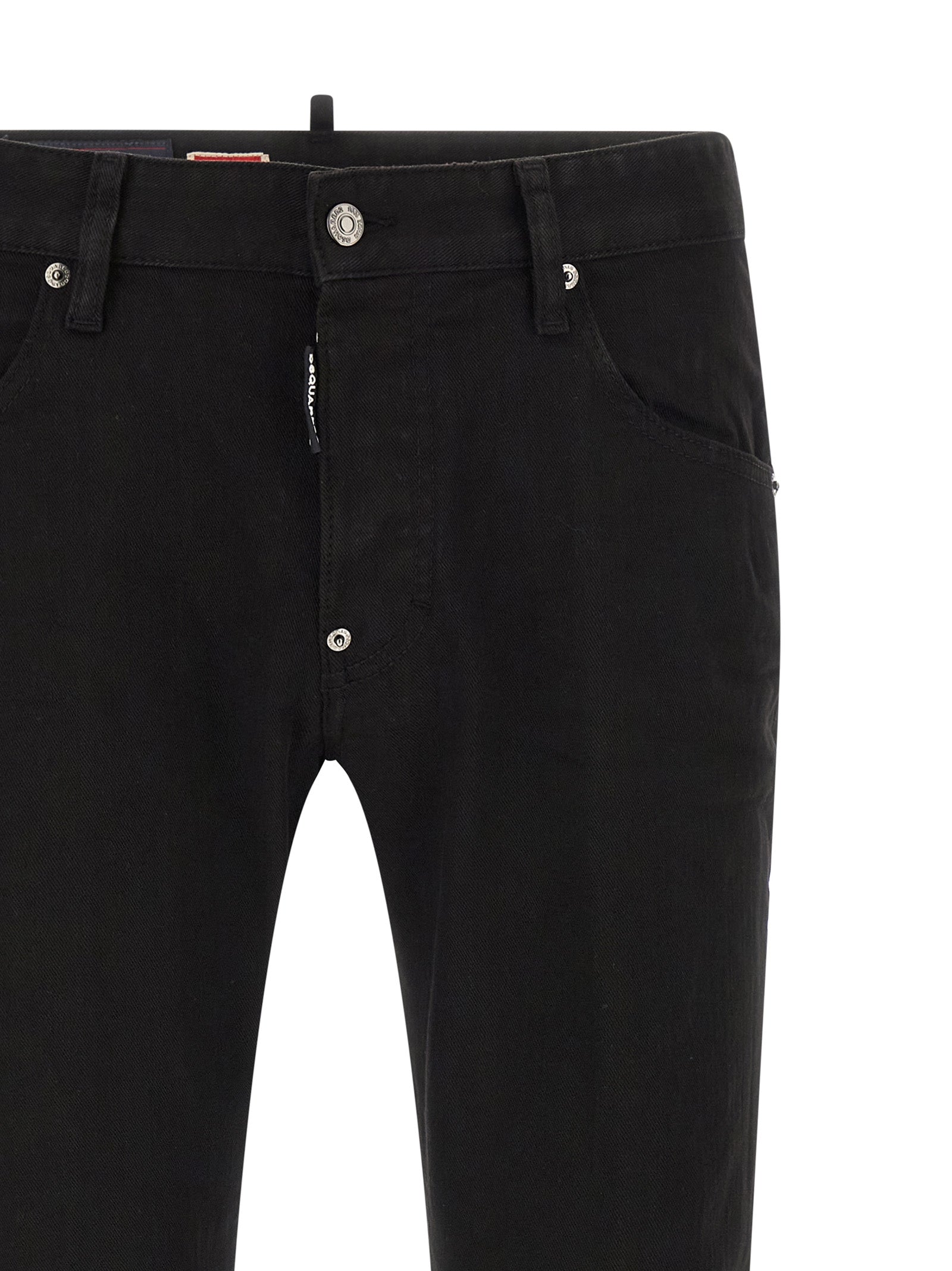 Jeans droits en coton noir de Dsquared², style classique, avec détails de couture visibles sur la photo.