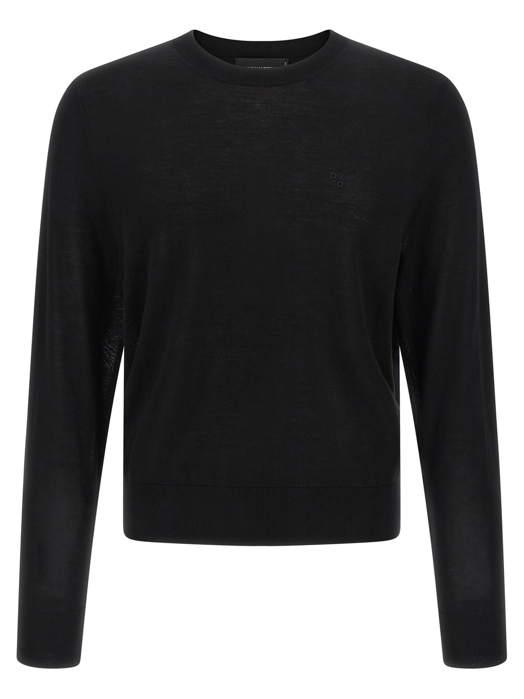 Cardigan en laine noire Dsquared² porté, détails élégants, style décontracté, vue de face.