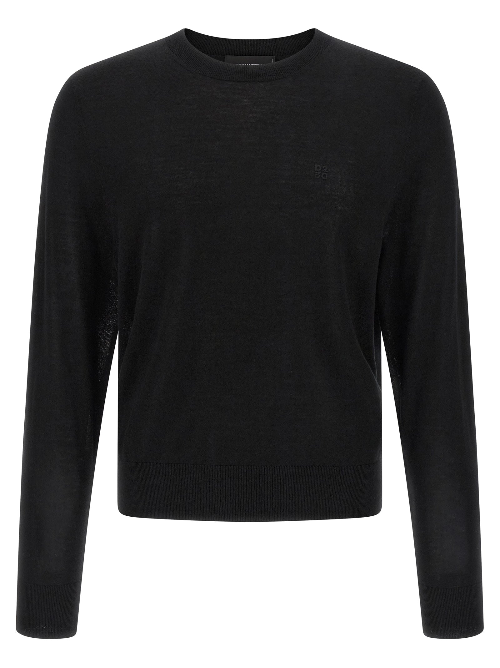 Cardigan en laine noire Dsquared² porté, détails élégants, style décontracté, vue de face.