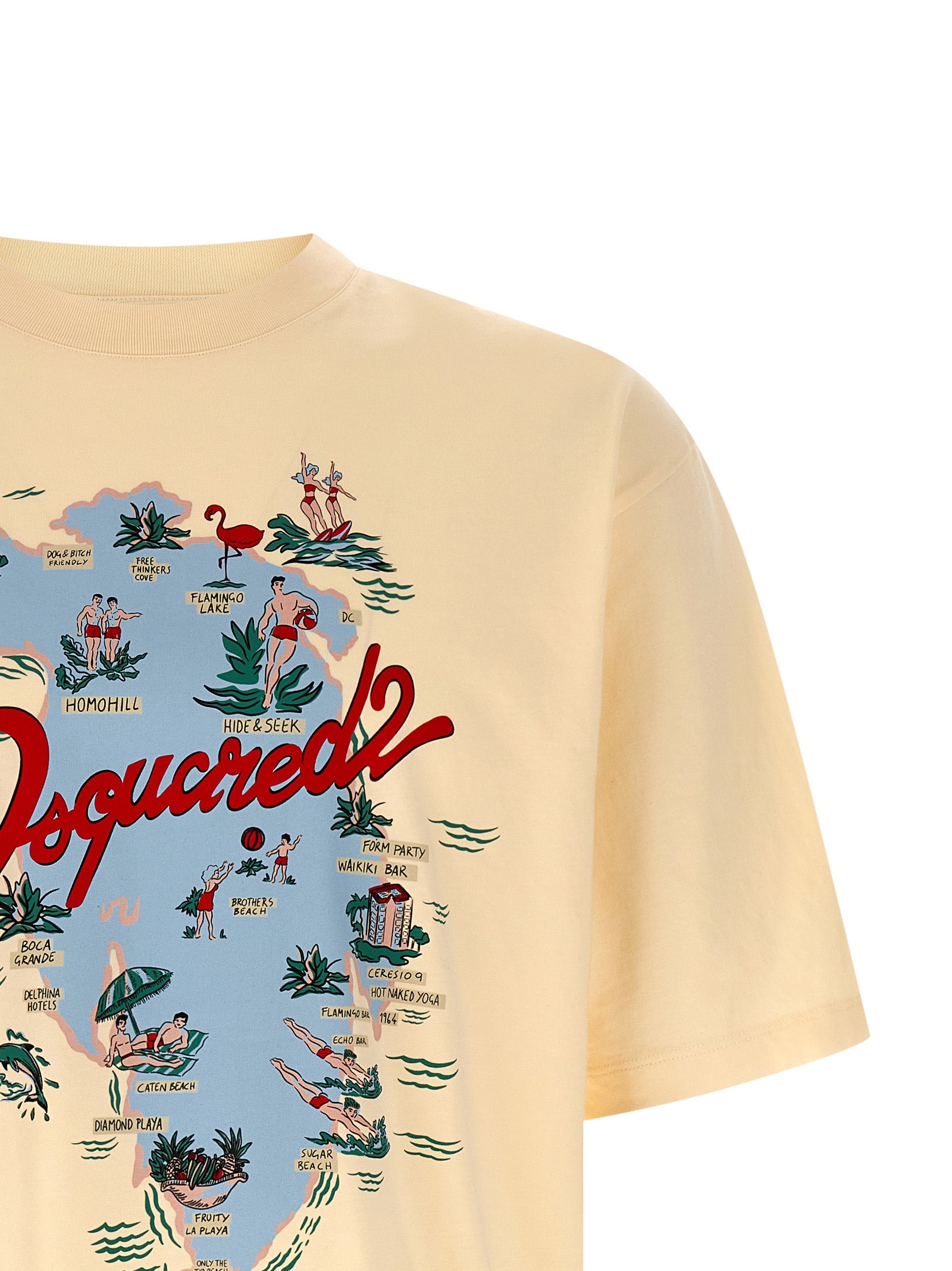 T-shirt en coton beige de la marque Dsquared², coupe classique et logo discret sur le devant.