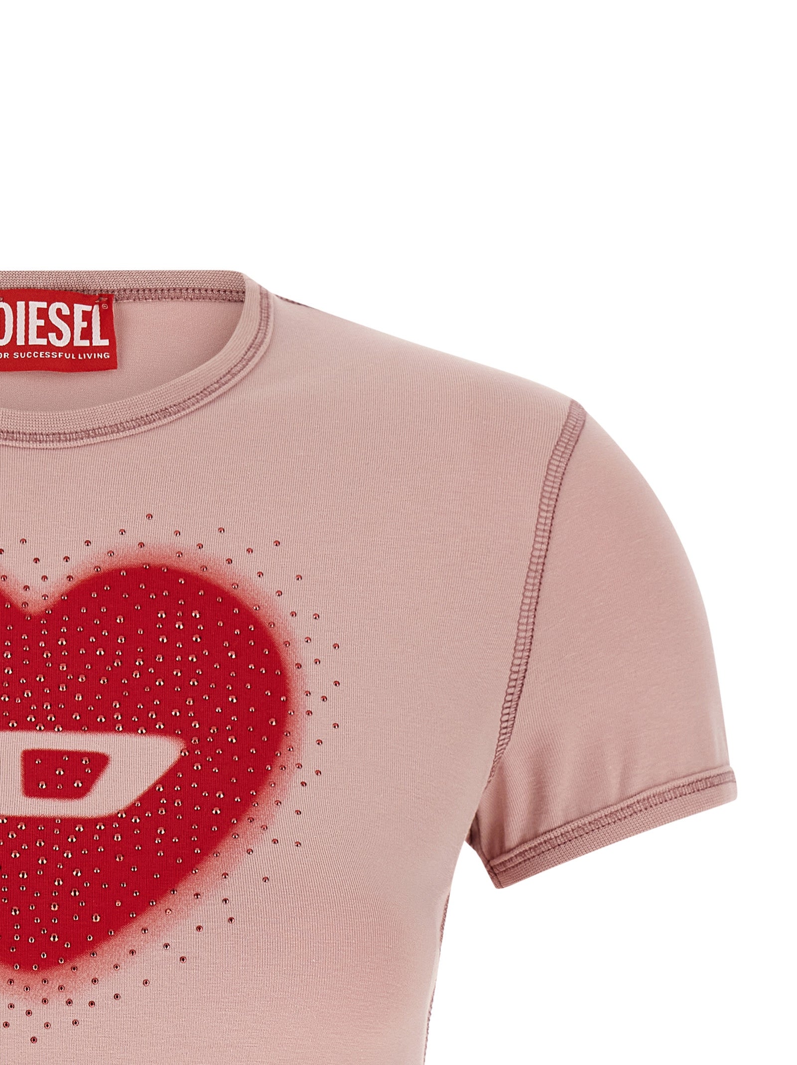 T-shirt en coton multicolore de la marque Diesel, coupe classique avec logo visible, porté sur mannequin.