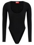 Body en viscose noire de Diesel, body moulant avec décolleté en V, détails élégants et coupe ajustée, idéal pour un look stylé.