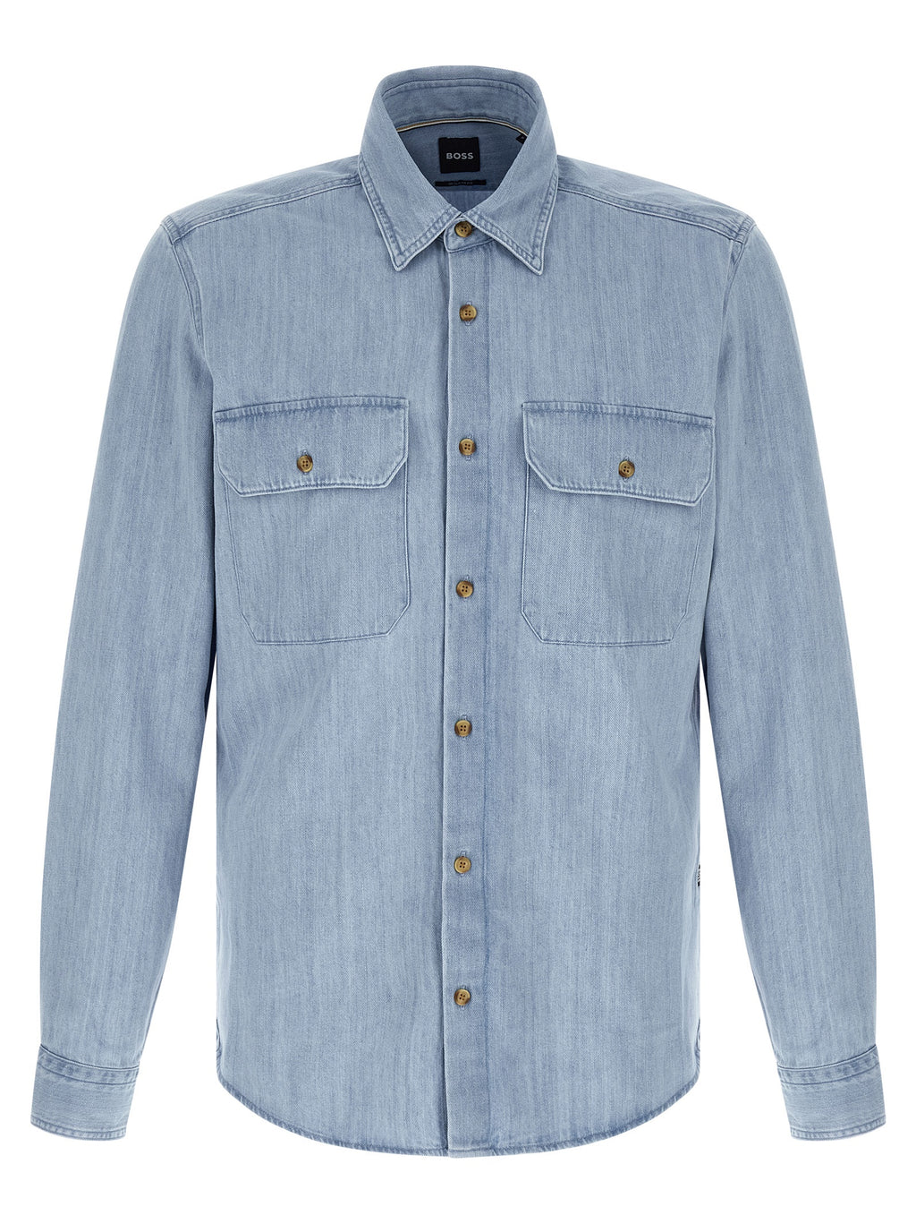 Chemise en coton bleu Hugo Boss, coupe élégante, détails soignés, idéale pour un look chic et moderne.