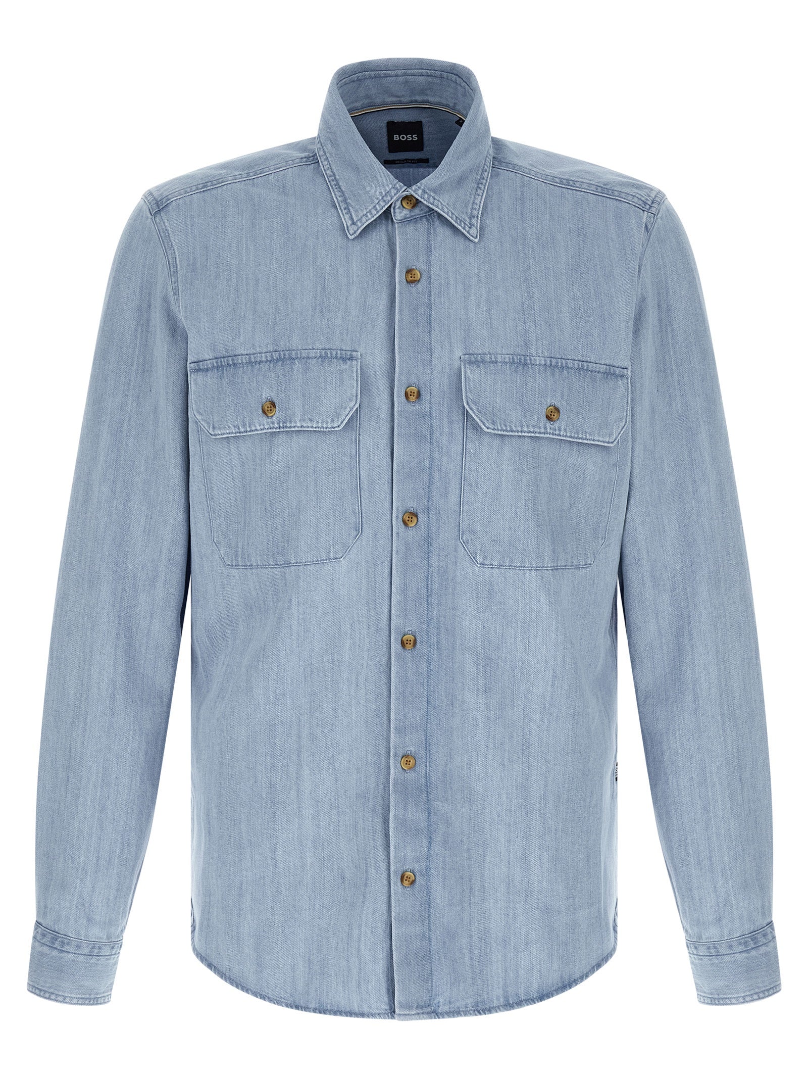 Chemise en coton bleu Hugo Boss, coupe élégante, détails soignés, idéale pour un look chic et moderne.
