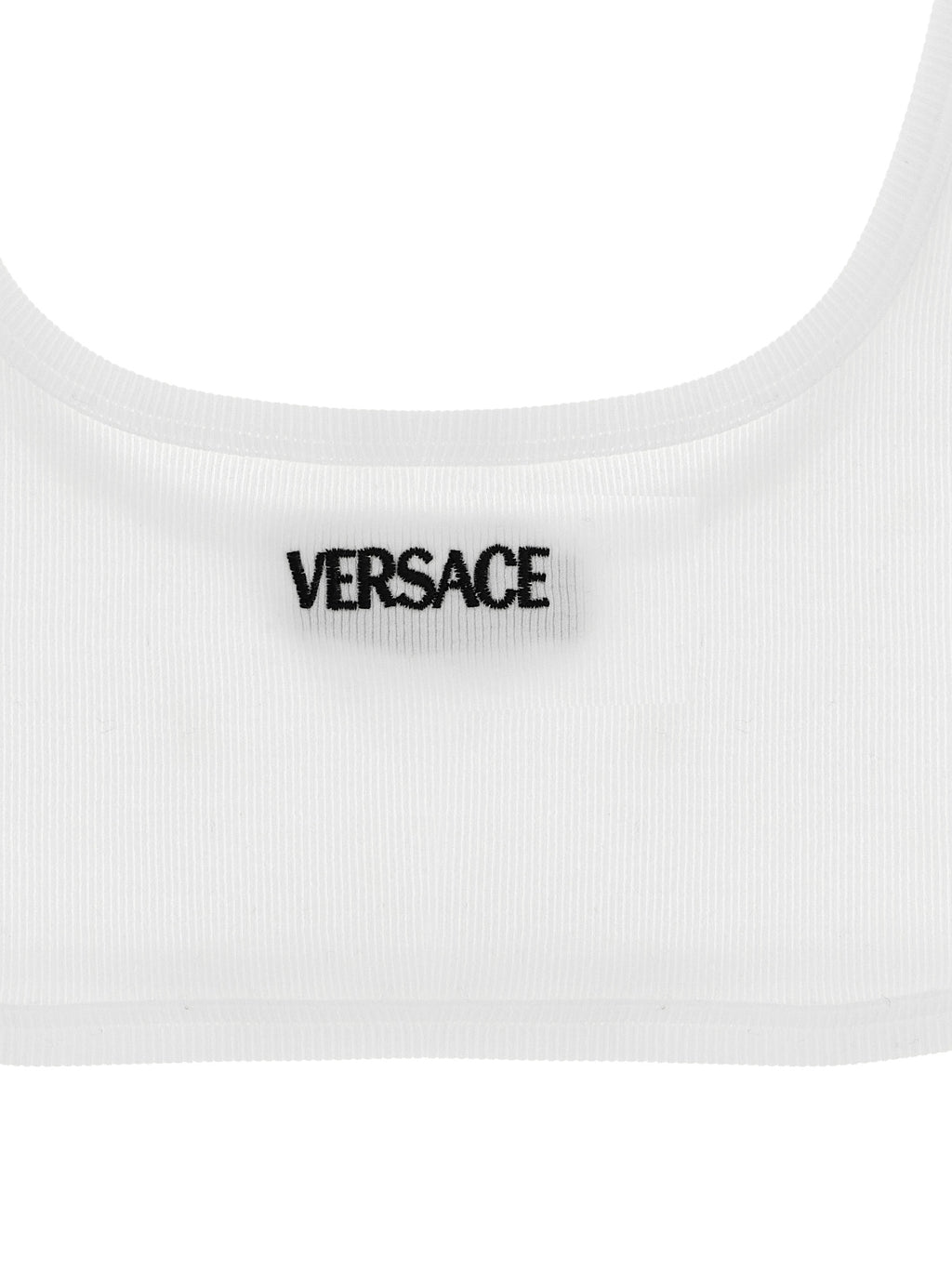 Soutien-gorge en coton blanc de la marque Versace, avec détails élégants et design confortable visible sur l'image.