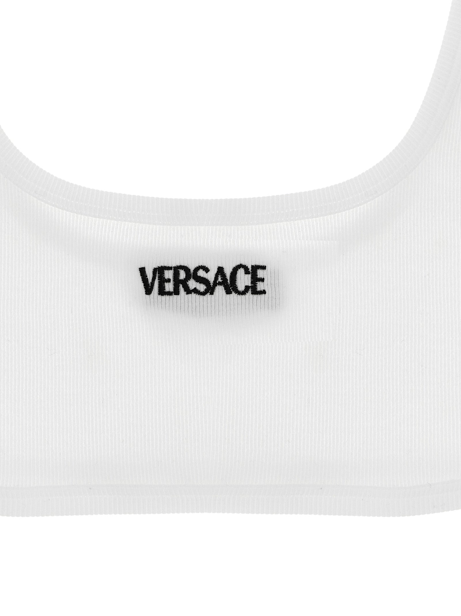 Soutien-gorge en coton blanc de la marque Versace, avec détails élégants et design confortable visible sur l'image.