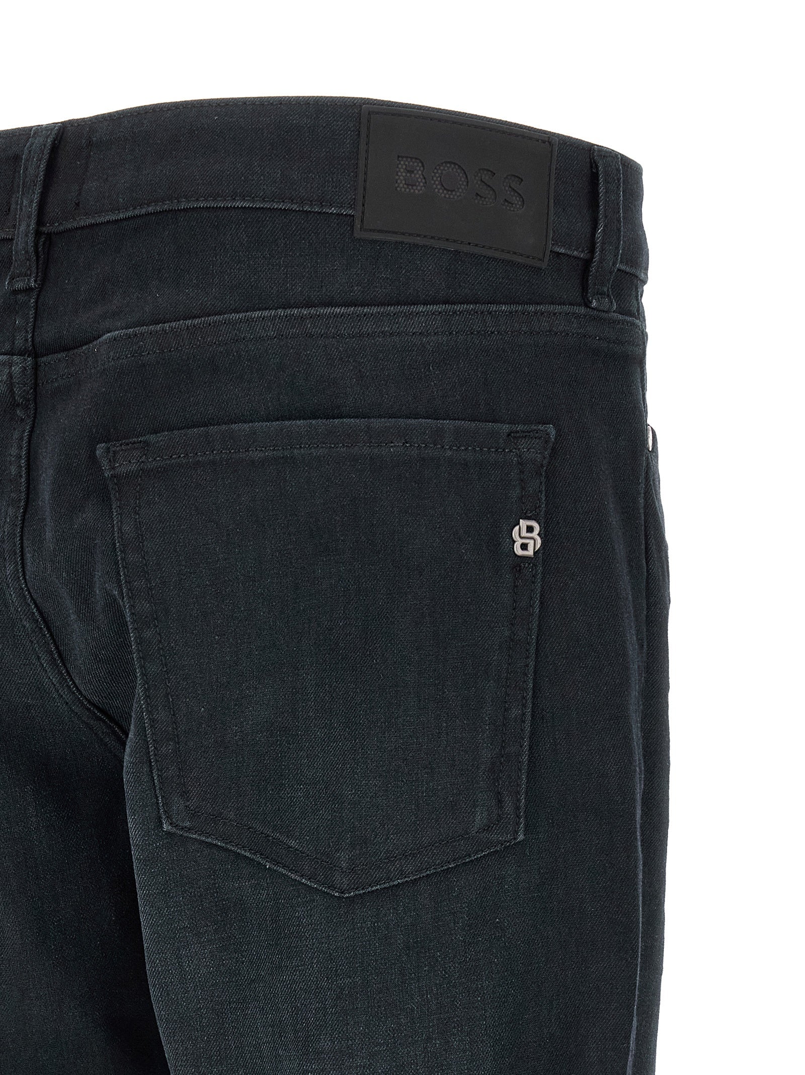 Jeans droits en coton bleu de la marque Hugo Boss, vue d'ensemble sur le produit.